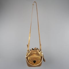 Ralph Lauren Metallic Gold Snake Skin Leather Ricky Bucket Bag Handbag