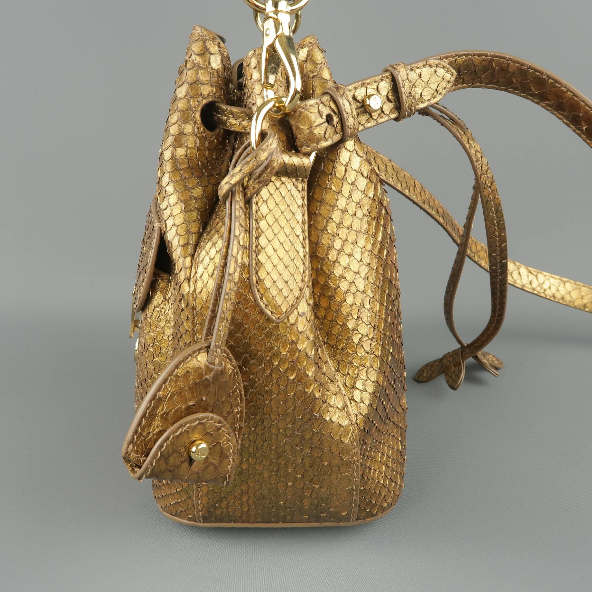 Women's Ralph Lauren Metallic Gold Snake Skin Leather Ricky Bucket Bag Handbag