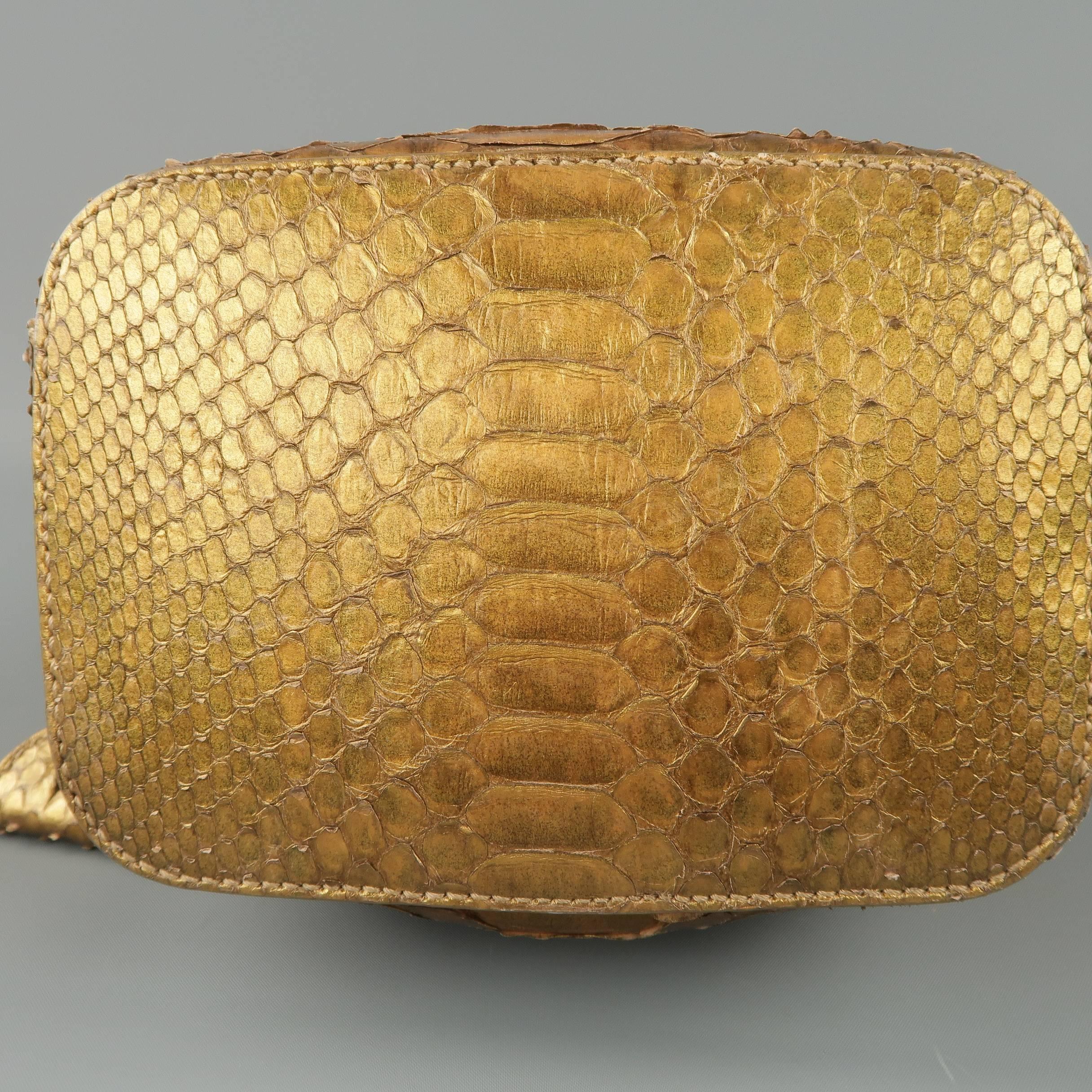 Ralph Lauren Metallic Gold Snake Skin Leather Ricky Bucket Bag Handbag 1