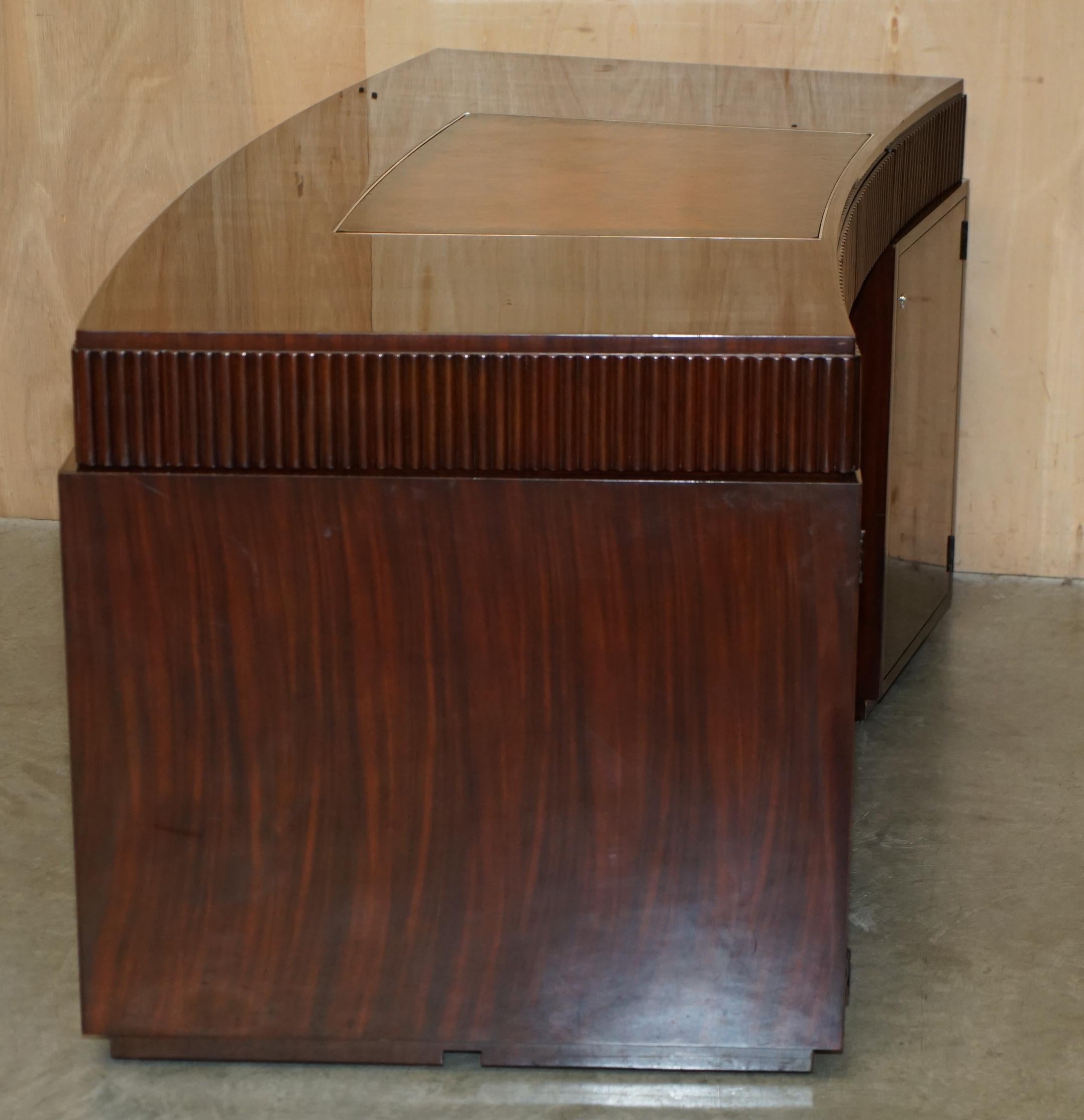 RALPH LAUREN METROPOLIS MACASSAR & BROWN LEATHER FRENCH ART DECO CURVED DESk in vendita 3
