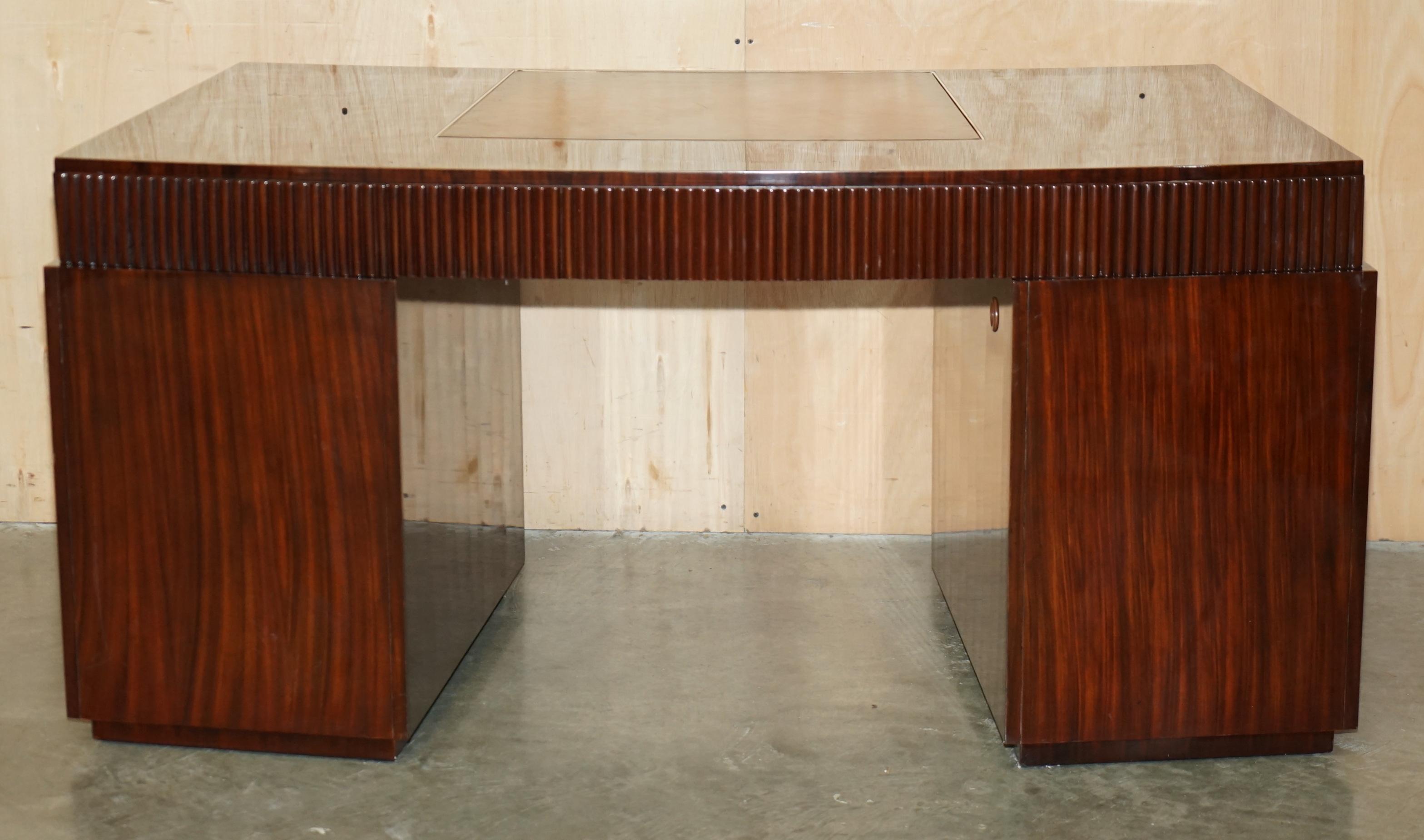 RALPH LAUREN METROPOLIS MACASSAR & BROWN LEATHER FRENCH ART DECO CURVED DESk in vendita 5