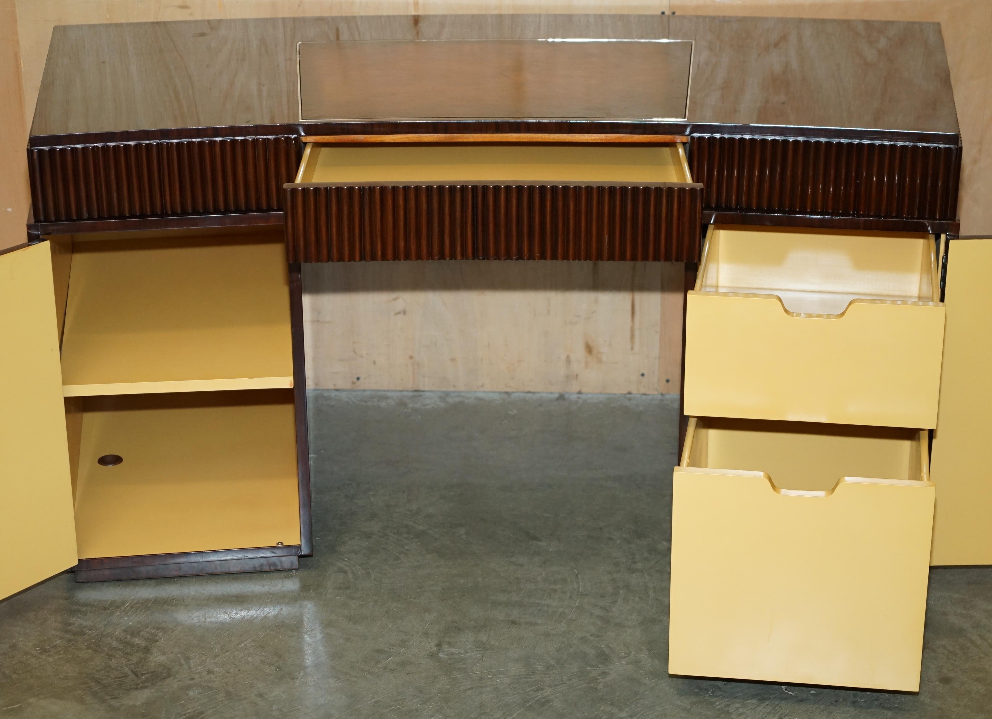 RALPH LAUREN METROPOLIS MACASSAR & BROWN LEATHER FRENCH ART DECO CURVED DESk in vendita 9