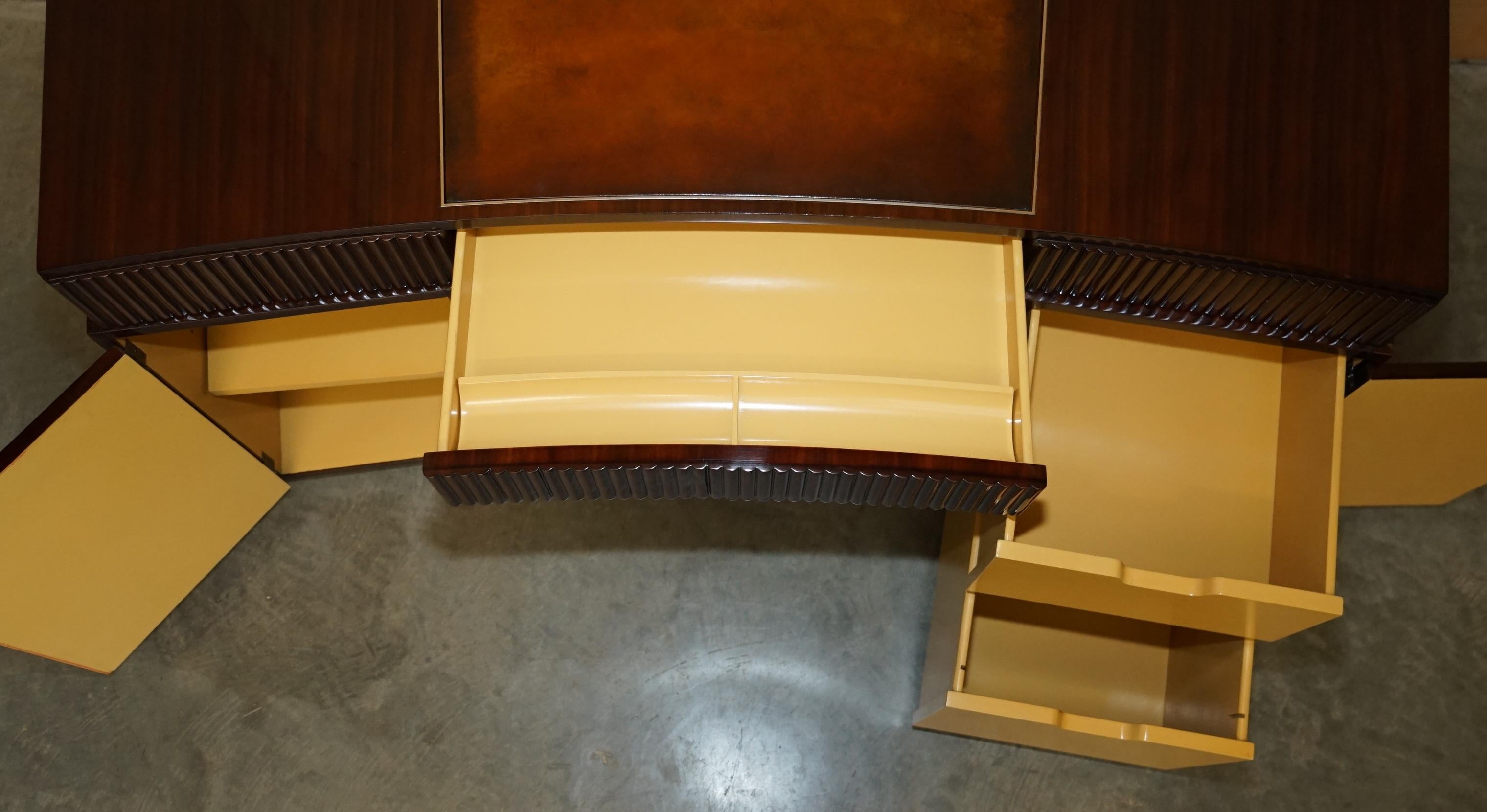 RALPH LAUREN METROPOLIS MACASSAR & BROWN LEATHER FRENCH ART DECO CURVED DESk in vendita 12