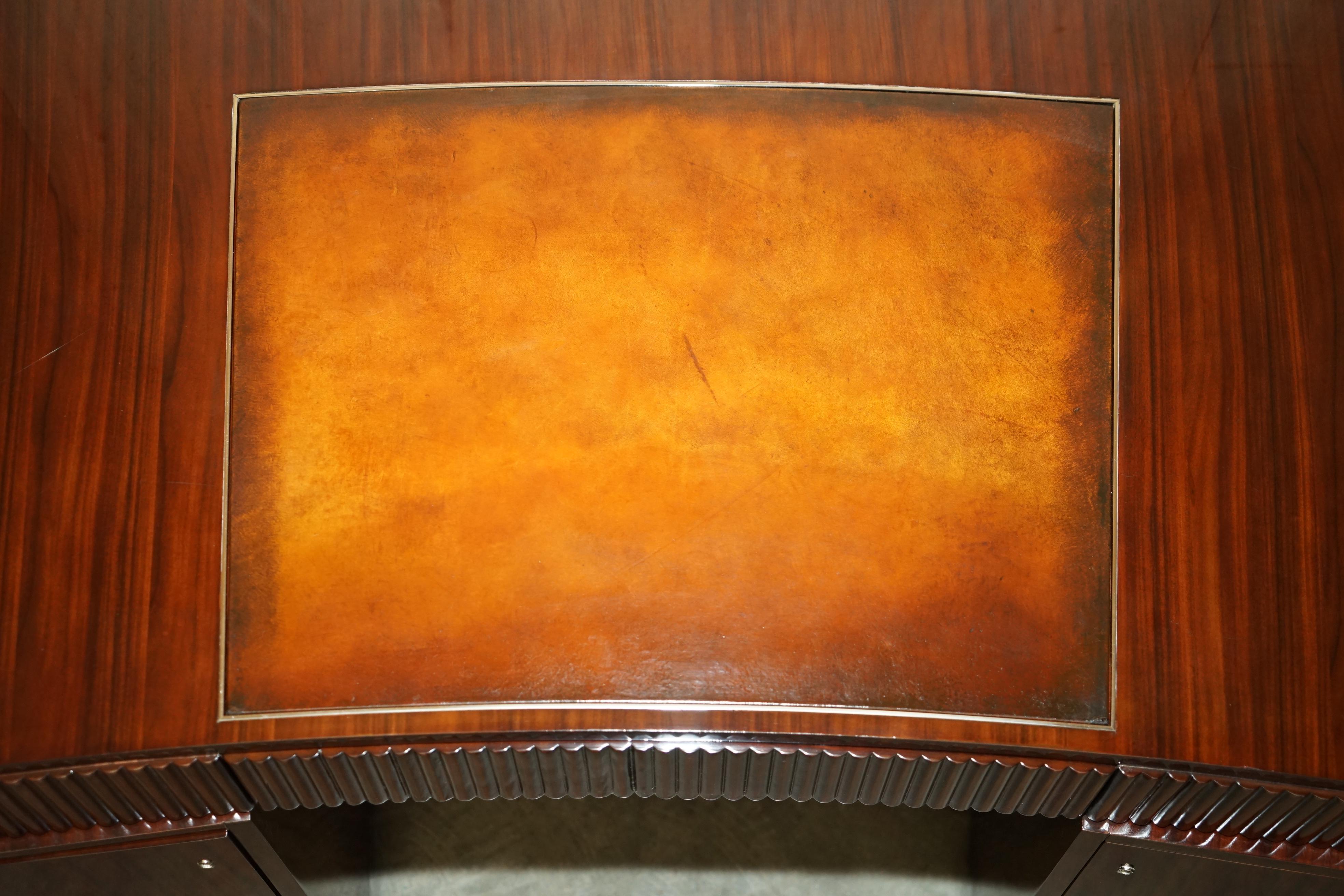Legno massiccio RALPH LAUREN METROPOLIS MACASSAR & BROWN LEATHER FRENCH ART DECO CURVED DESk in vendita