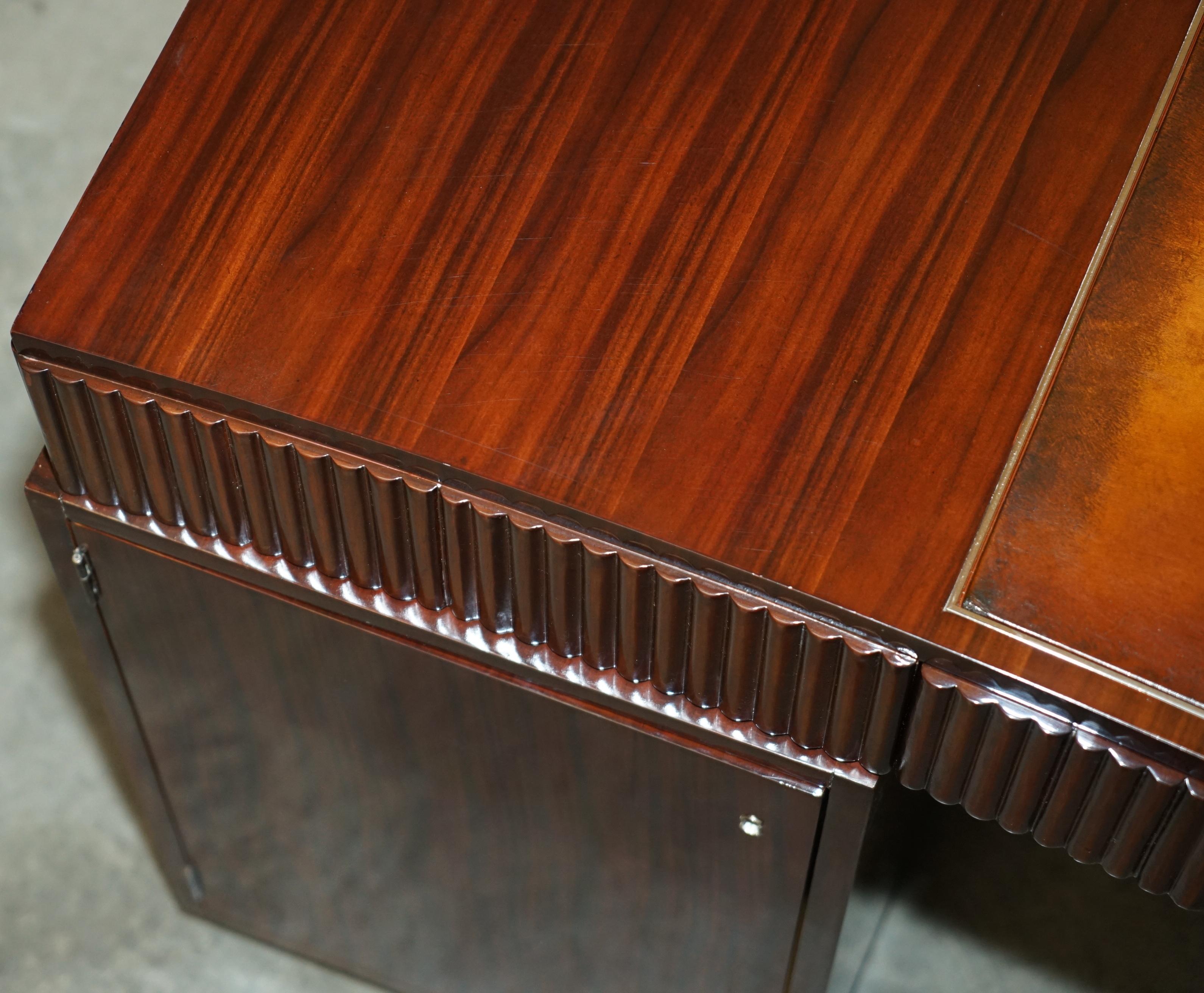 RALPH LAUREN METROPOLIS MACASSAR & BROWN LEATHER FRENCH ART DECO CURVED DESk in vendita 2