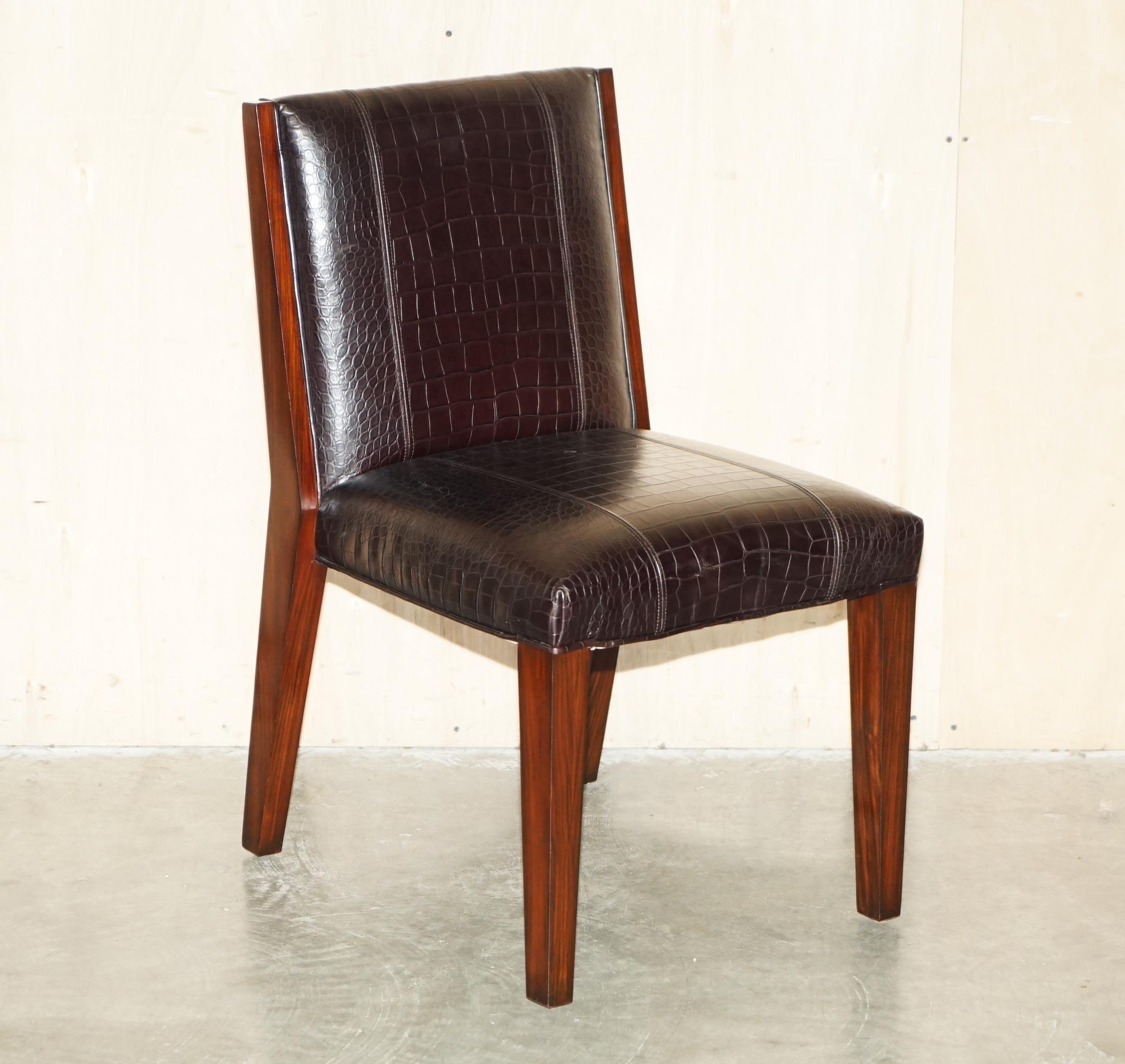 Art Deco RALPH LAUREN METROPOLIS SiDE OCCASIONAL CROCODILE PATINA LEATHER DINING CHAIRS For Sale