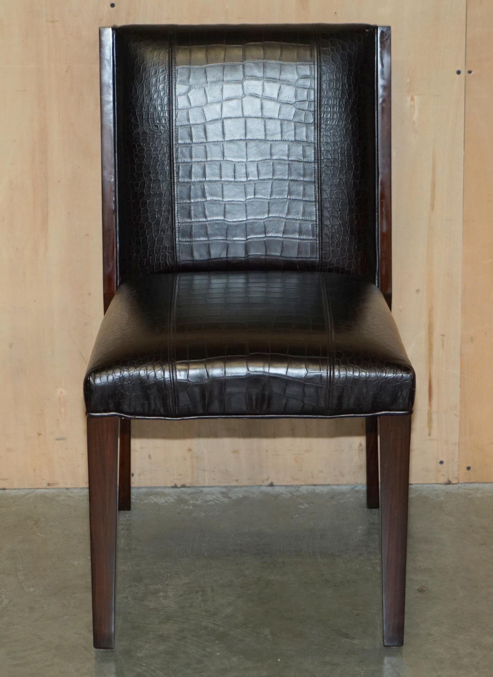 American RALPH LAUREN METROPOLIS SiDE OCCASIONAL CROCODILE PATINA LEATHER DINING CHAIRS For Sale