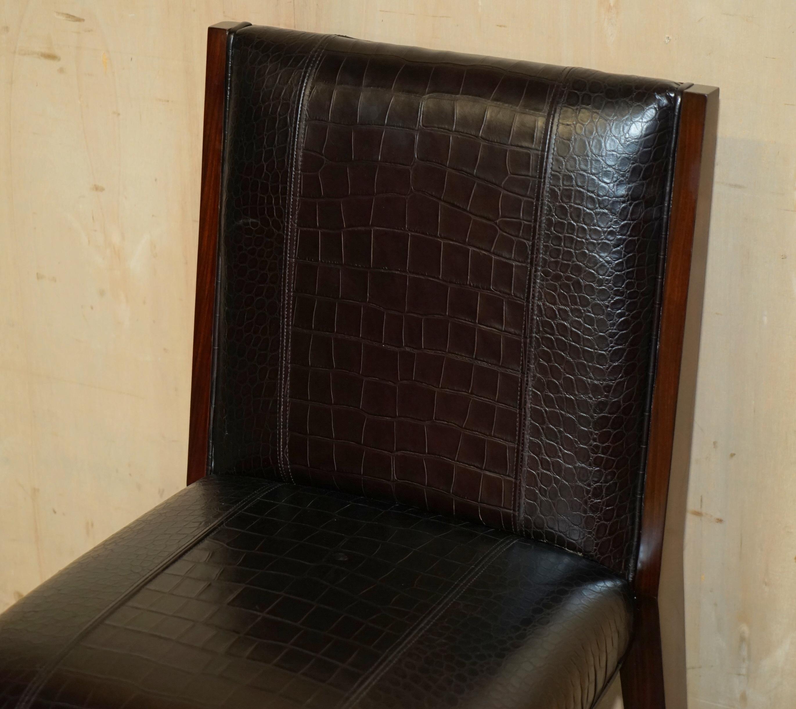 Hand-Crafted RALPH LAUREN METROPOLIS SiDE OCCASIONAL CROCODILE PATINA LEATHER DINING CHAIRS For Sale