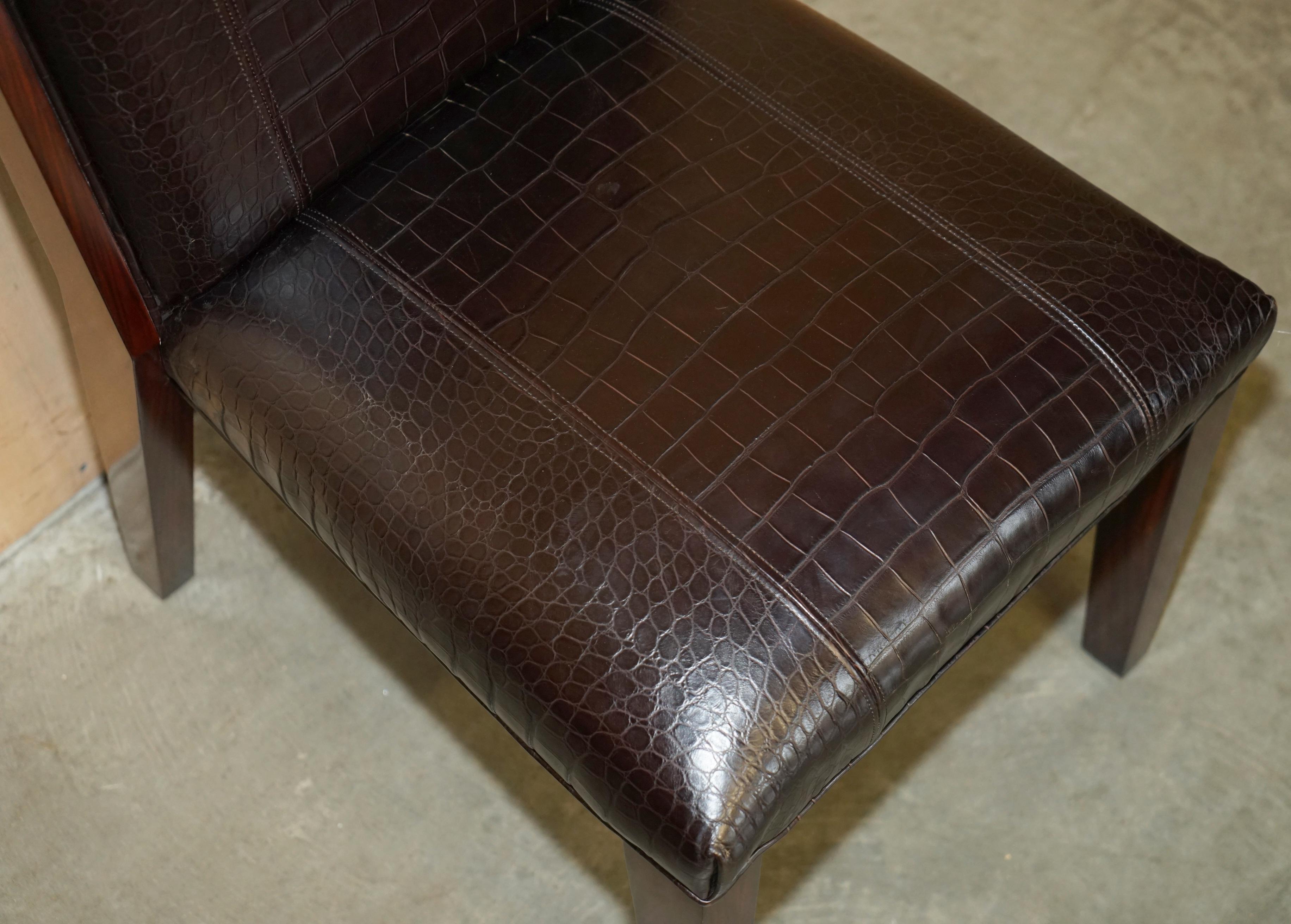 RALPH LAUREN METROPOLIS SiDE OCCASIONAL CROCODILE PATINA LEATHER DINING CHAIRS For Sale 1