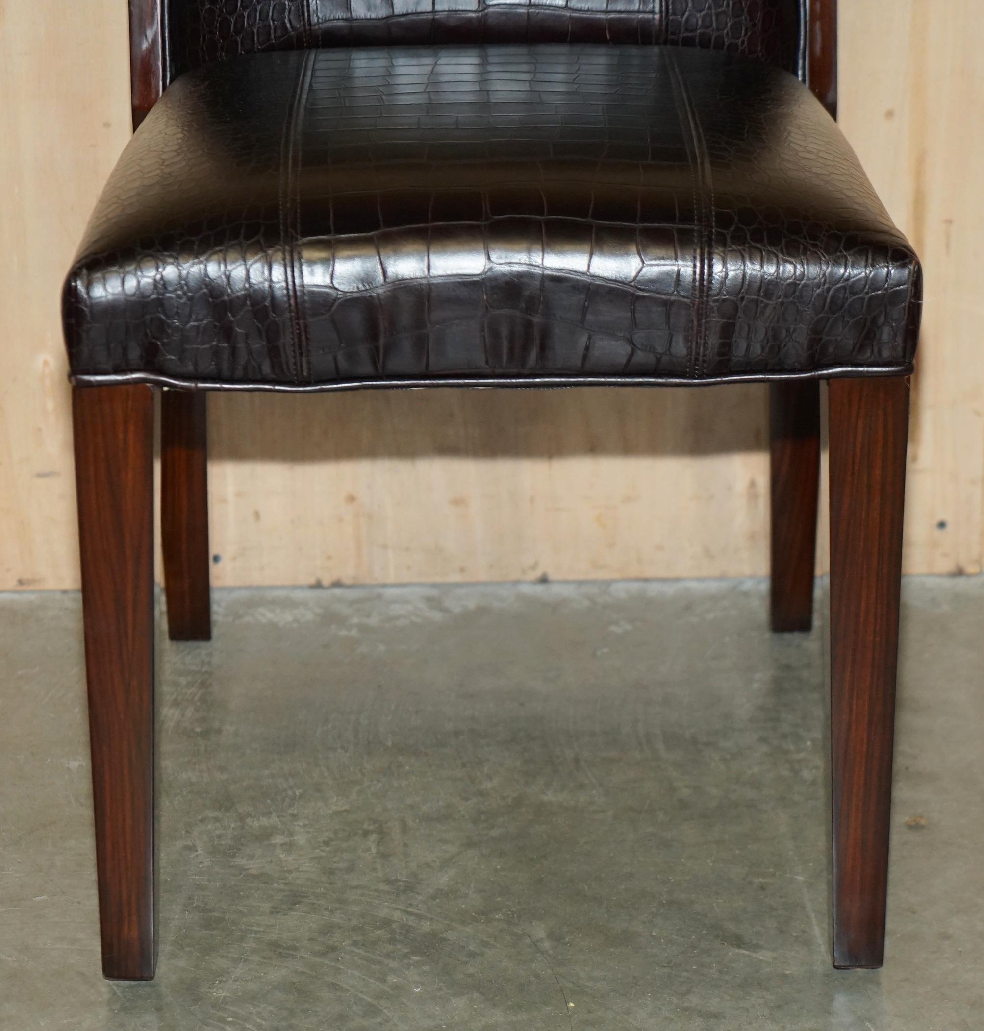 RALPH LAUREN METROPOLIS SiDE OCCASIONAL CROCODILE PATINA LEATHER DINING CHAIRS For Sale 2