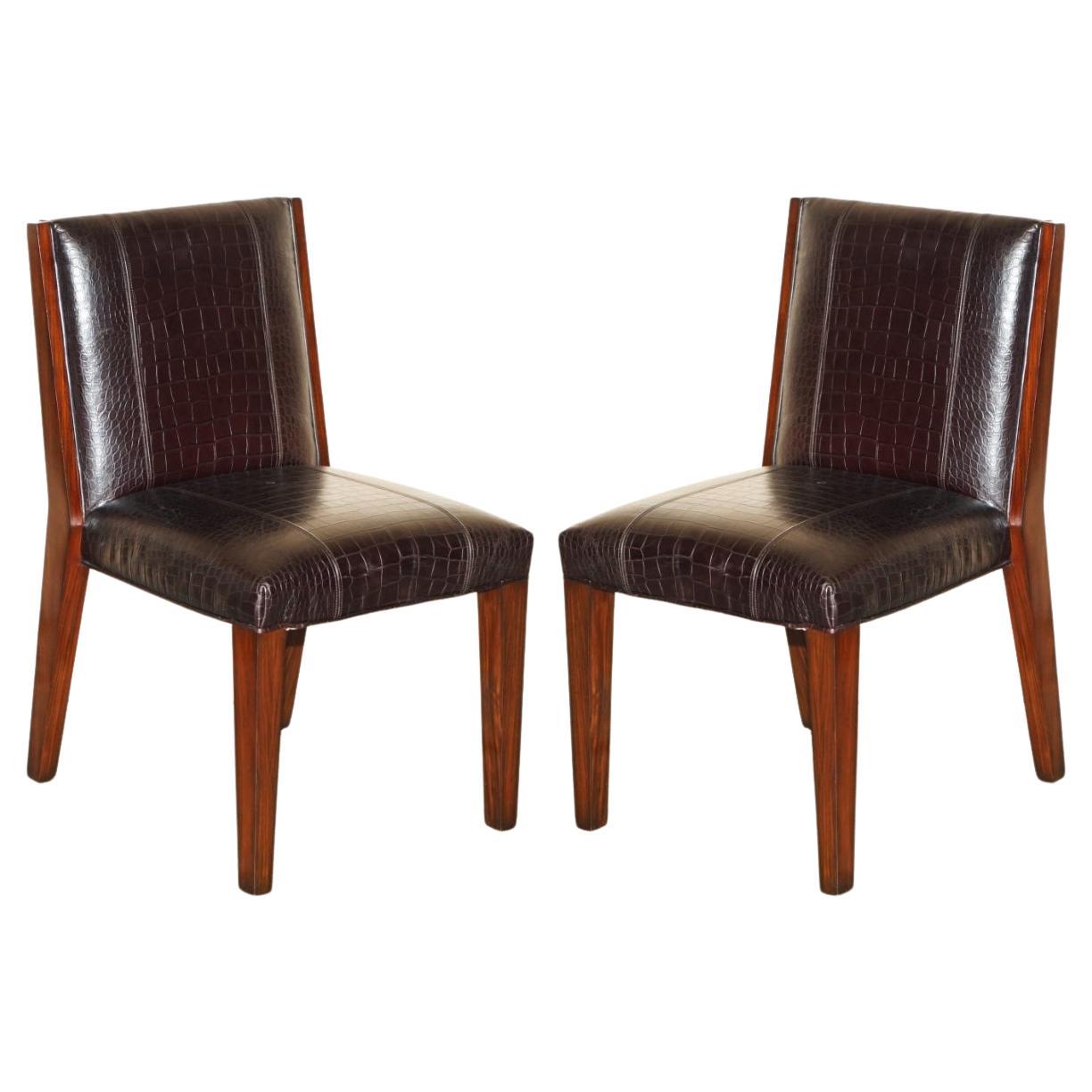 RALPH LAUREN METROPOLIS SiDE OCCASIONAL CROCODILE PATINA LEATHER DINING CHAIRS For Sale
