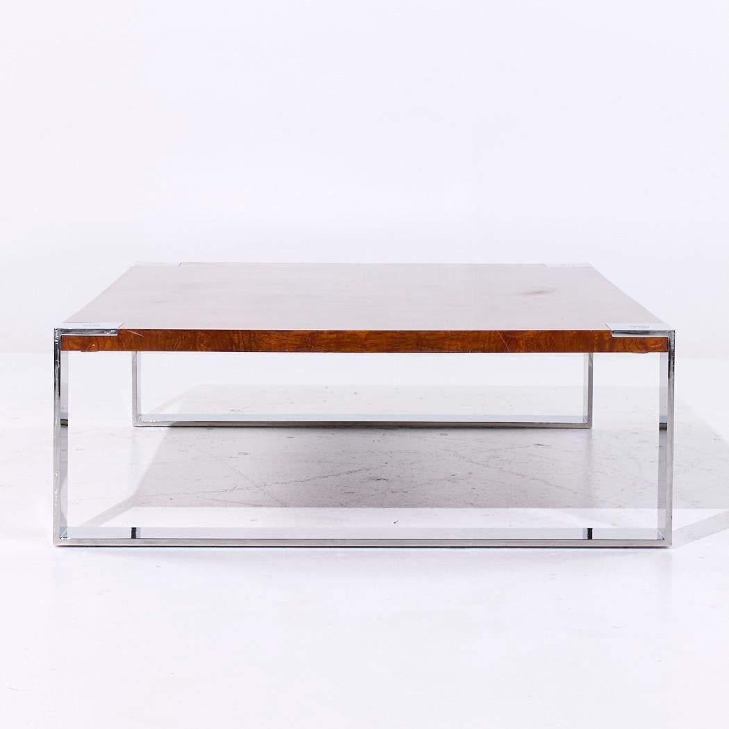 Ralph Lauren Mid Century Burlwood y acero inoxidable Cocktail Coffee Table Acero inoxidable en venta