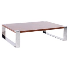 Ralph Lauren Mid Century Burlwood y acero inoxidable Cocktail Coffee Table