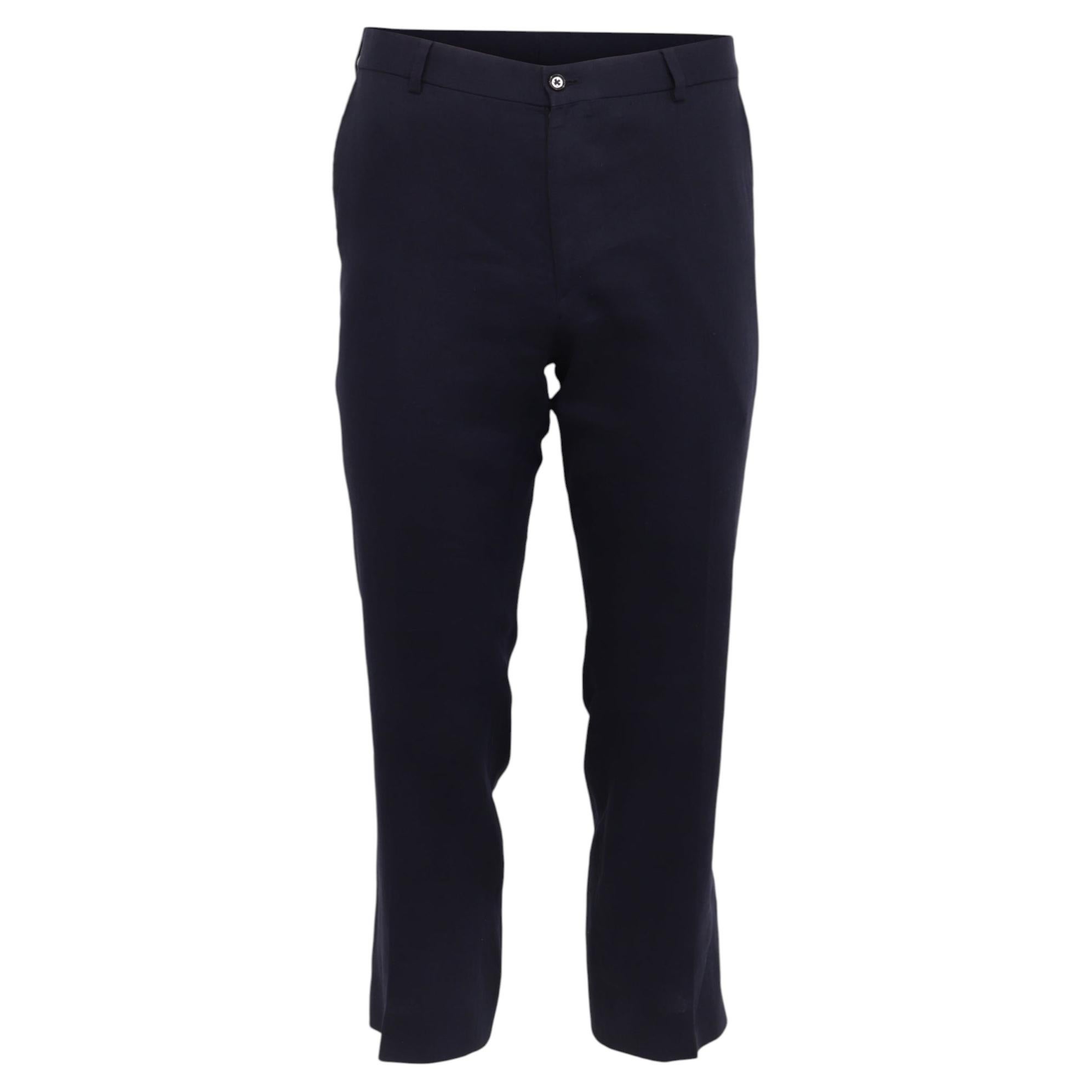Ralph Lauren Mid-Waist Cropped Trousers in Navy Blue Linen