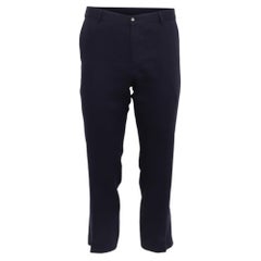 Ralph Lauren Mid-Waist Cropped Trousers in Navy Blue Linen