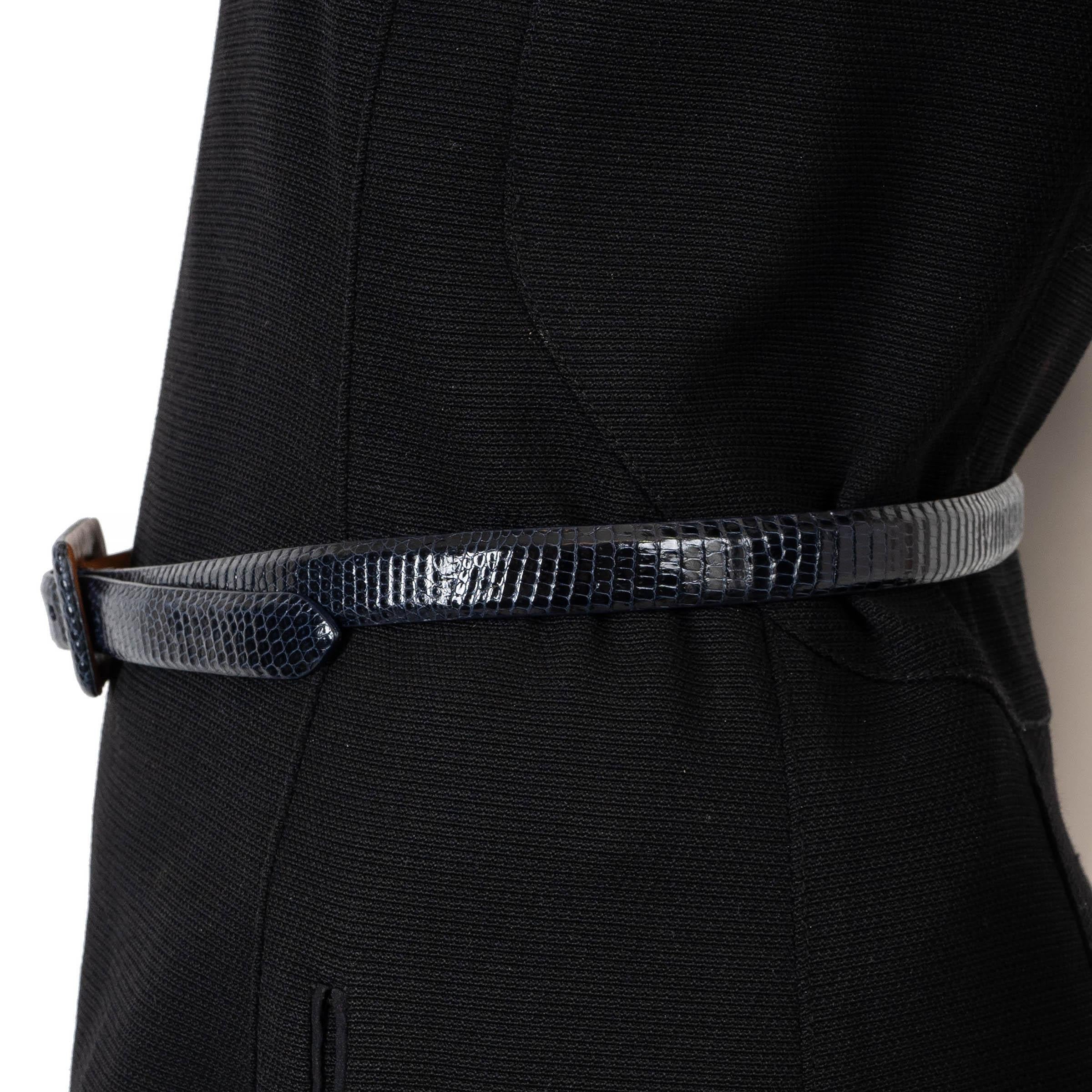 Black RALPH LAUREN midnight blue LIZARD SKINNY Belt S For Sale