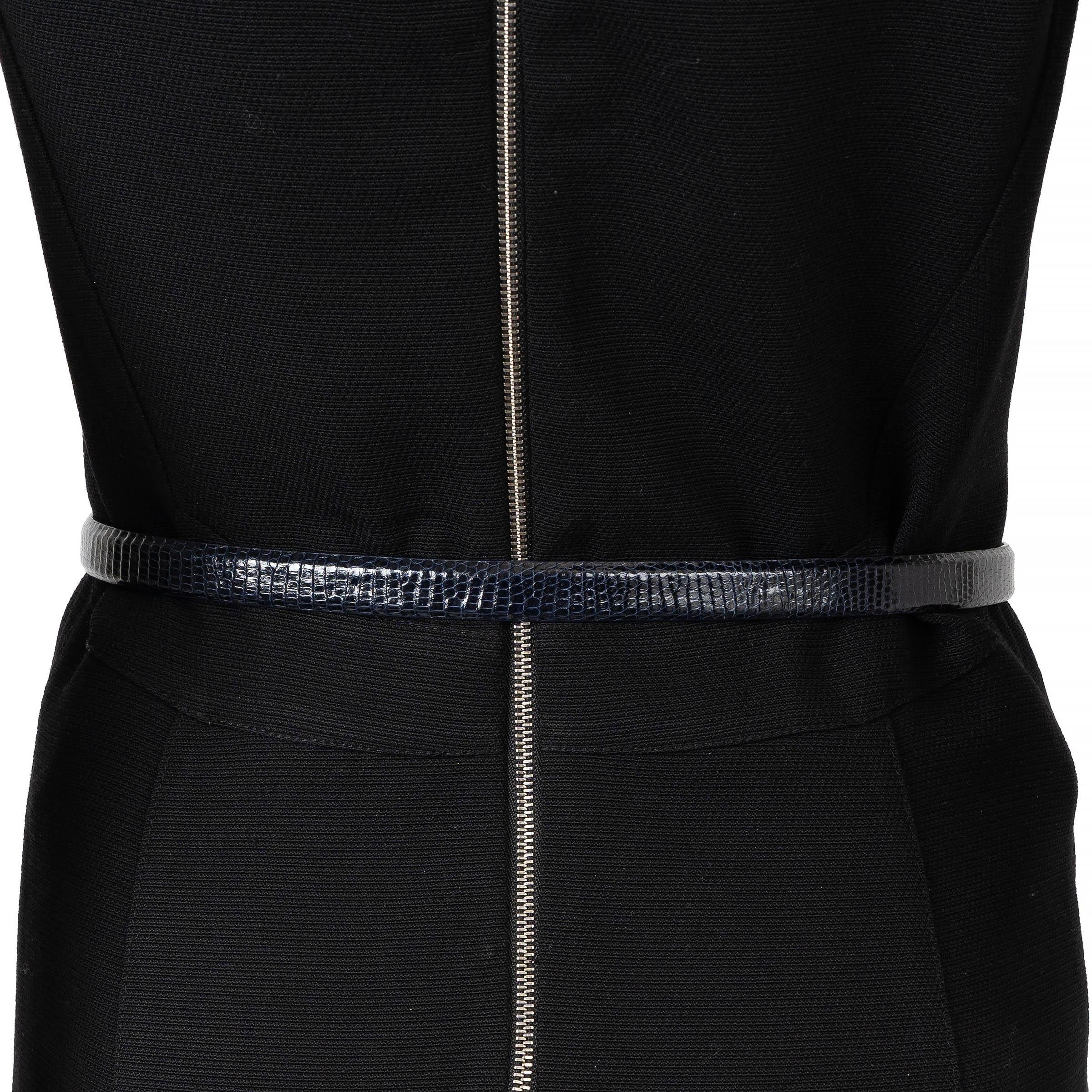RALPH LAUREN midnight blue LIZARD SKINNY Belt S In Excellent Condition For Sale In Zürich, CH