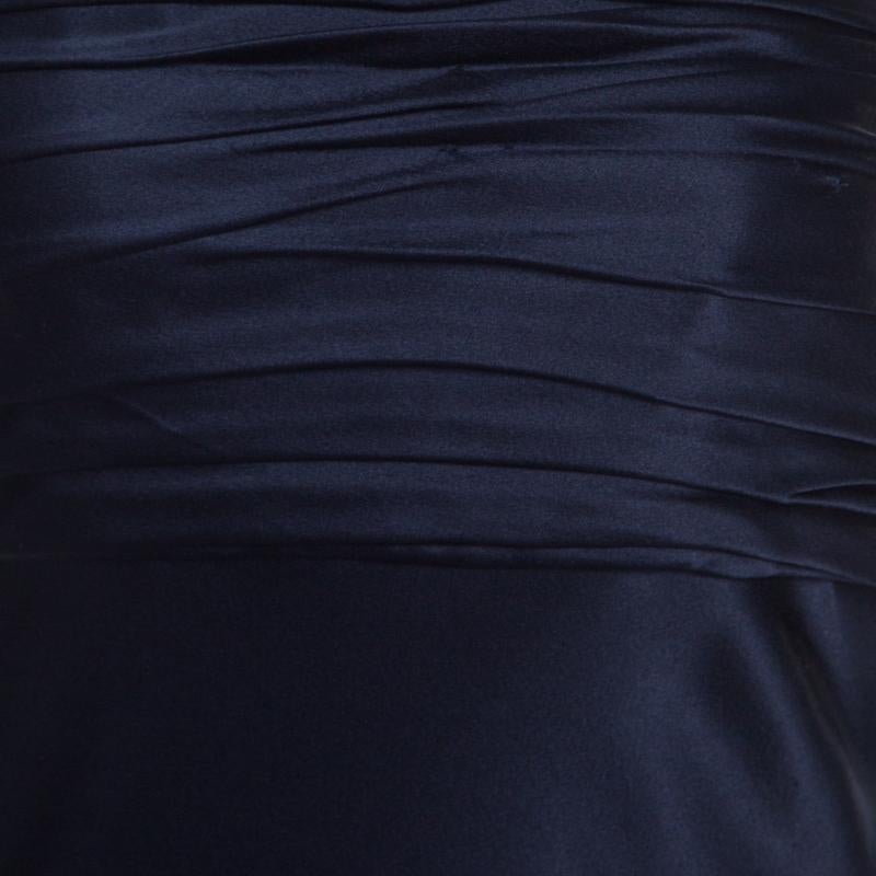 Ralph Lauren Midnight Blue Silk Pleated Bandeaux Bodice Evening Gown M In Good Condition In Dubai, Al Qouz 2