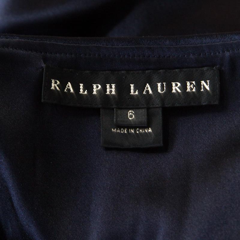 Women's Ralph Lauren Midnight Blue Silk Pleated Bandeaux Bodice Evening Gown M