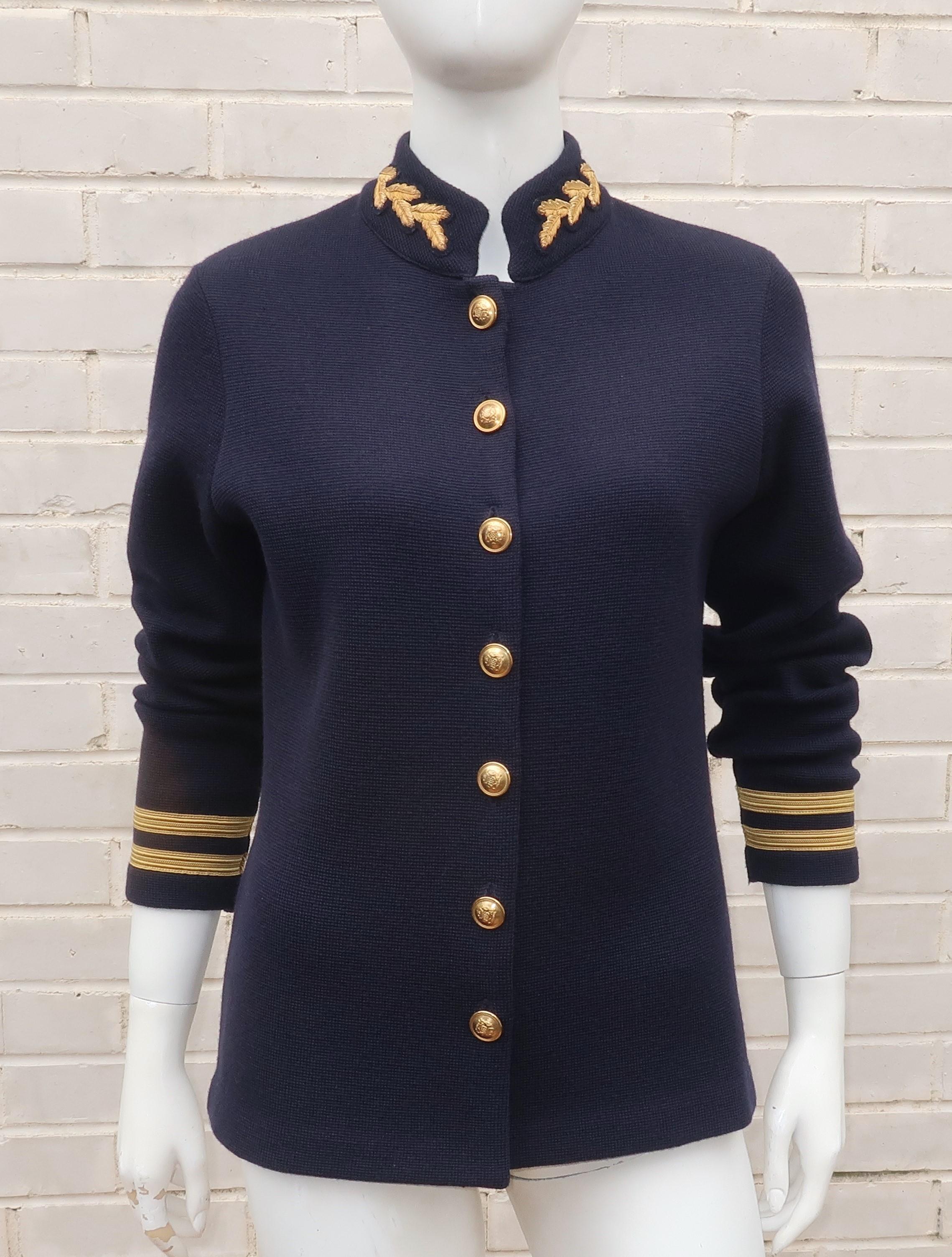 Ralph Lauren Military Navy Blue & Gold Wool Sweater Jacket, 1990's 2