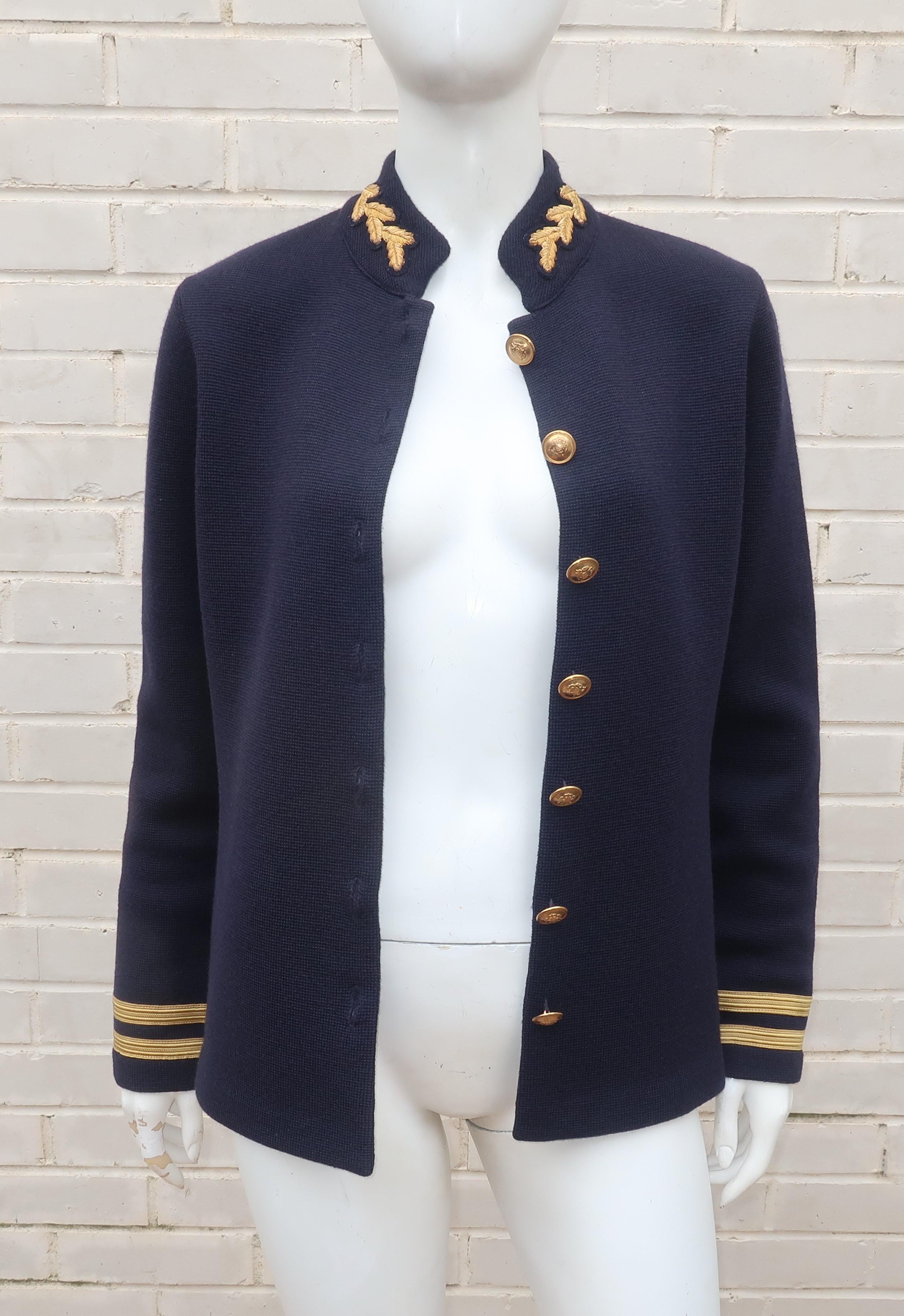 Ralph Lauren Military Navy Blue & Gold Wool Sweater Jacket, 1990's 3