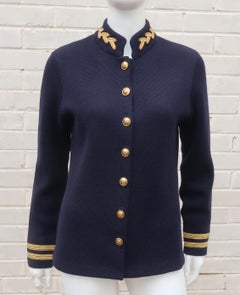 Ralph Lauren Military Navy Blue & Gold Wool Sweater Jacket, 1990's