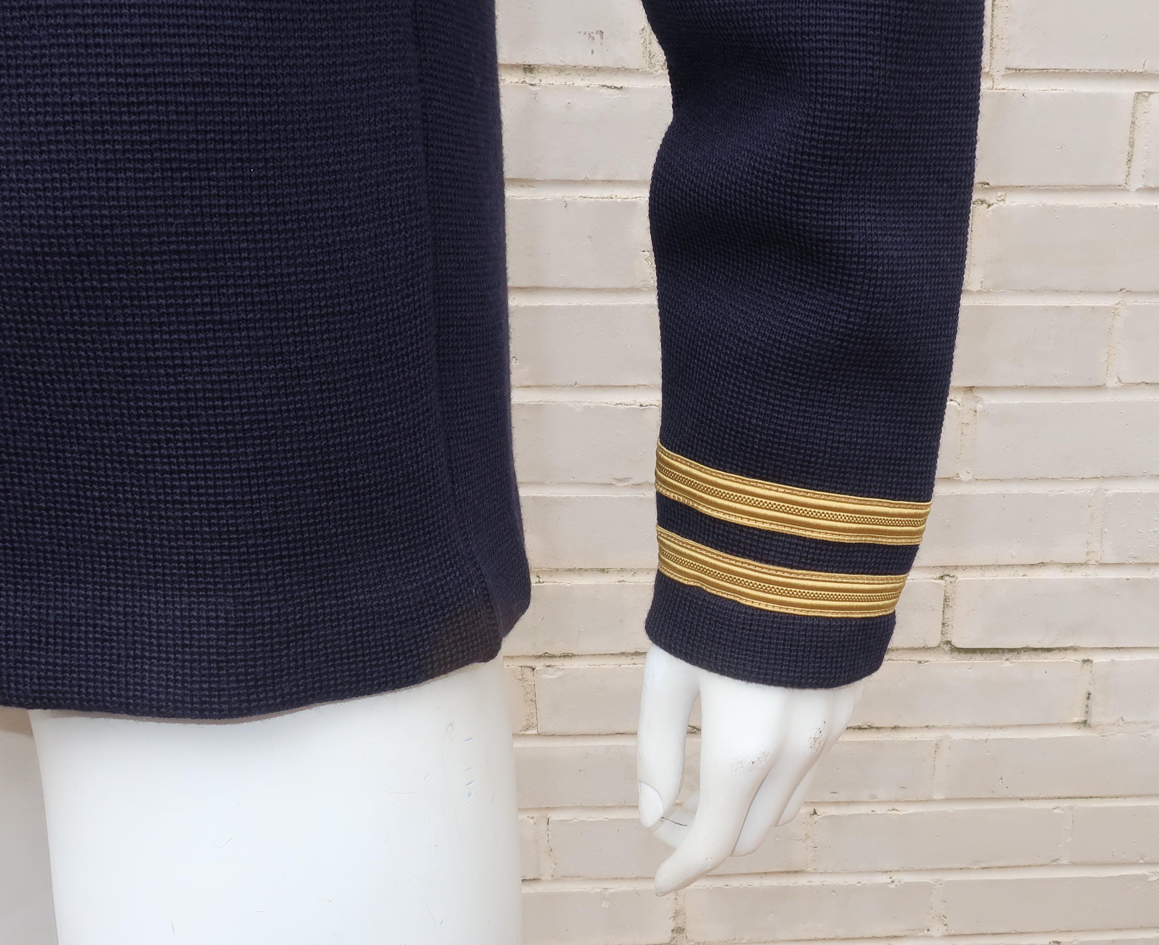 Women's Ralph Lauren Military Navy Blue & Gold Wool Sweater Jacket, 1990's