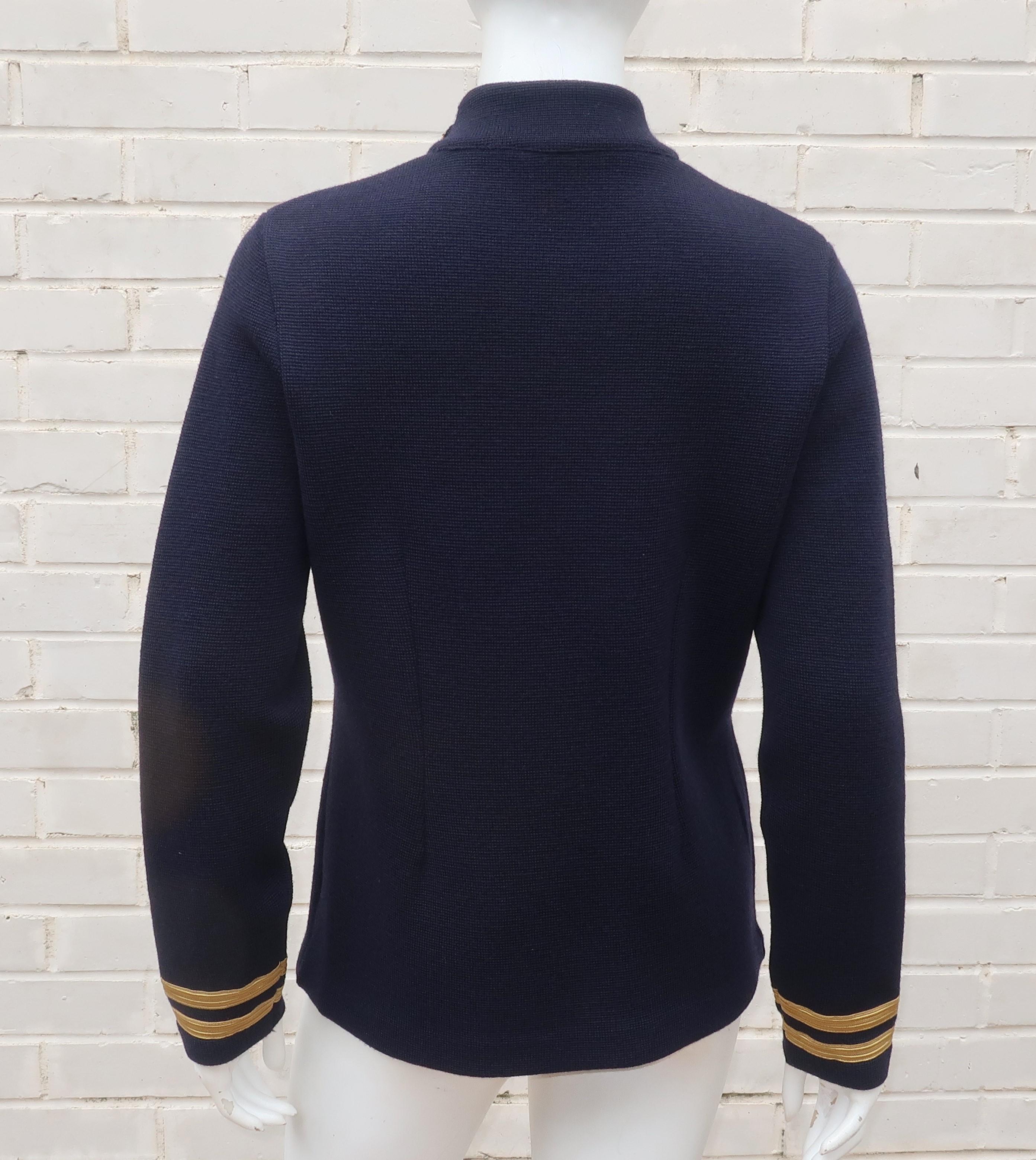 Ralph Lauren Military Navy Blue & Gold Wool Sweater Jacket, 1990's 1