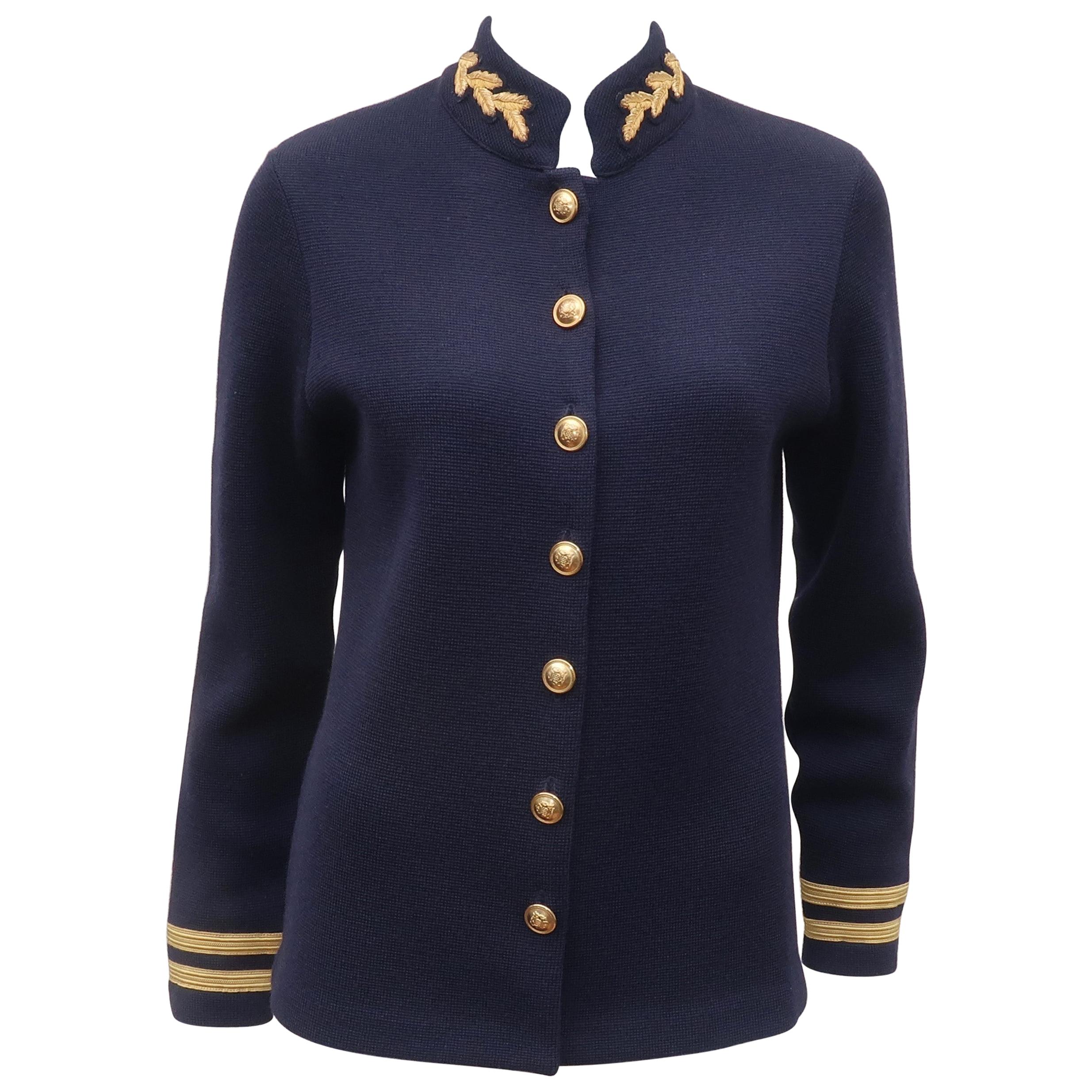 Ralph Lauren Military Navy Blue & Gold Wool Sweater Jacket, 1990's