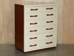 RALPH LAUREN MODERN HOLLYWOOD BROWN LEATHER FLAMED HARDWOOD CHEST OF DRAWERs