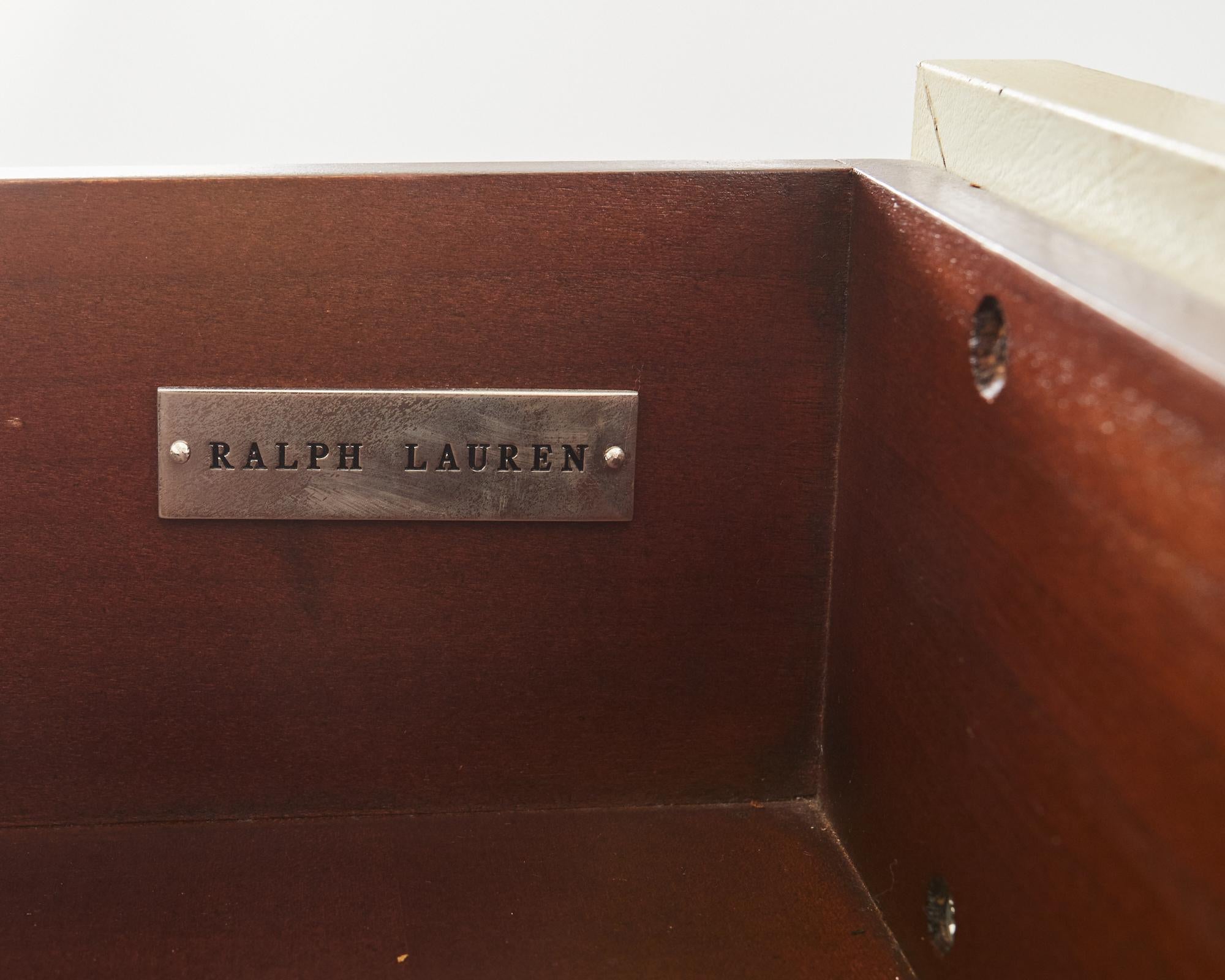 Veneer Ralph Lauren Modern Hollywood Mahogany Leather Tall Chest For Sale