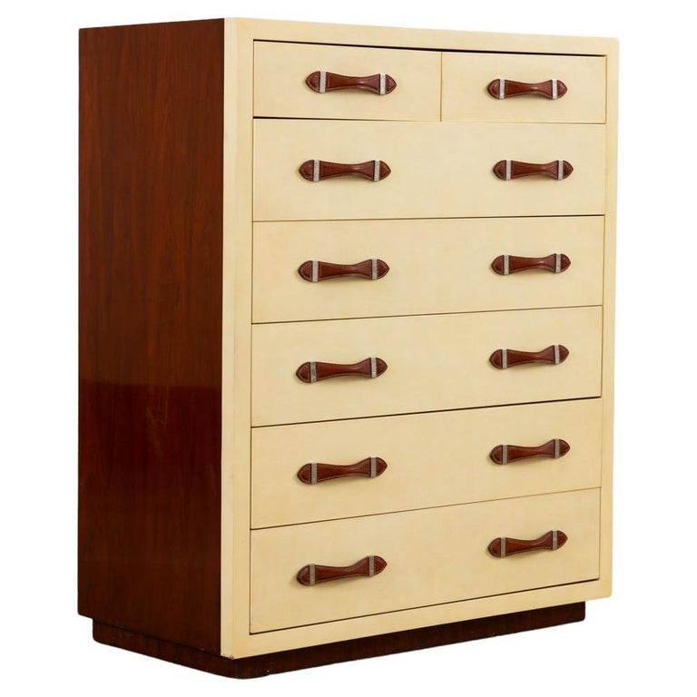 Grande commode haute en cuir d'acajou Ralph Lauren Modern Hollywood ...