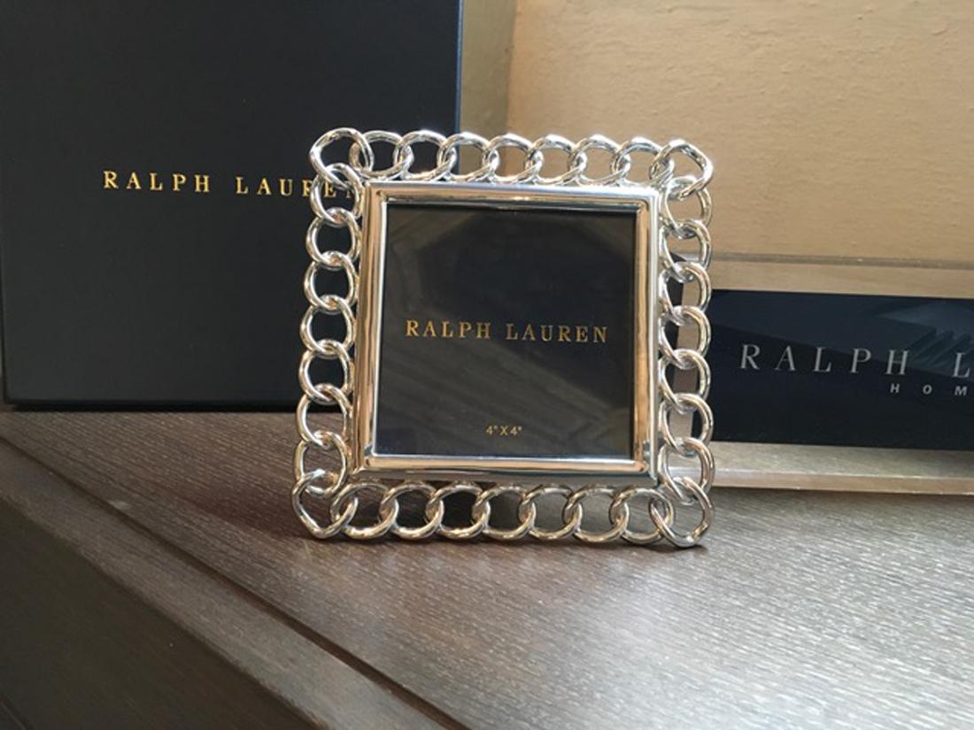 Ralph Lauren Modern Square Chain Chrome Accessories Desk Picture Frame in Stock 2