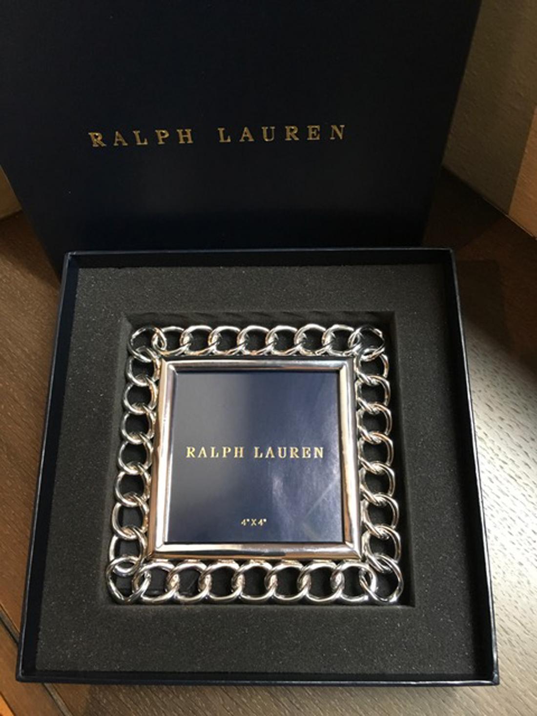 Ralph Lauren Modern Square Chain Chrome Accessories Desk Picture Frame in Stock 3