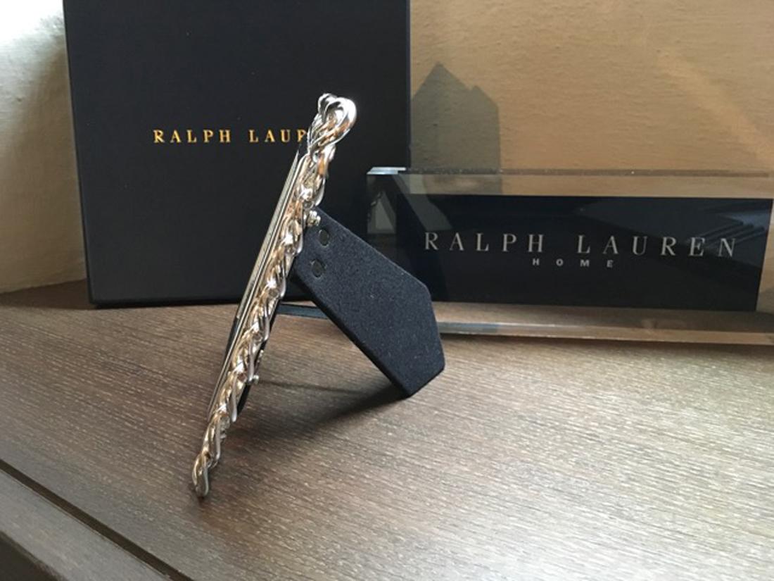 Contemporary Ralph Lauren Modern Square Chain Chrome Accessories Desk Picture Frame in Stock