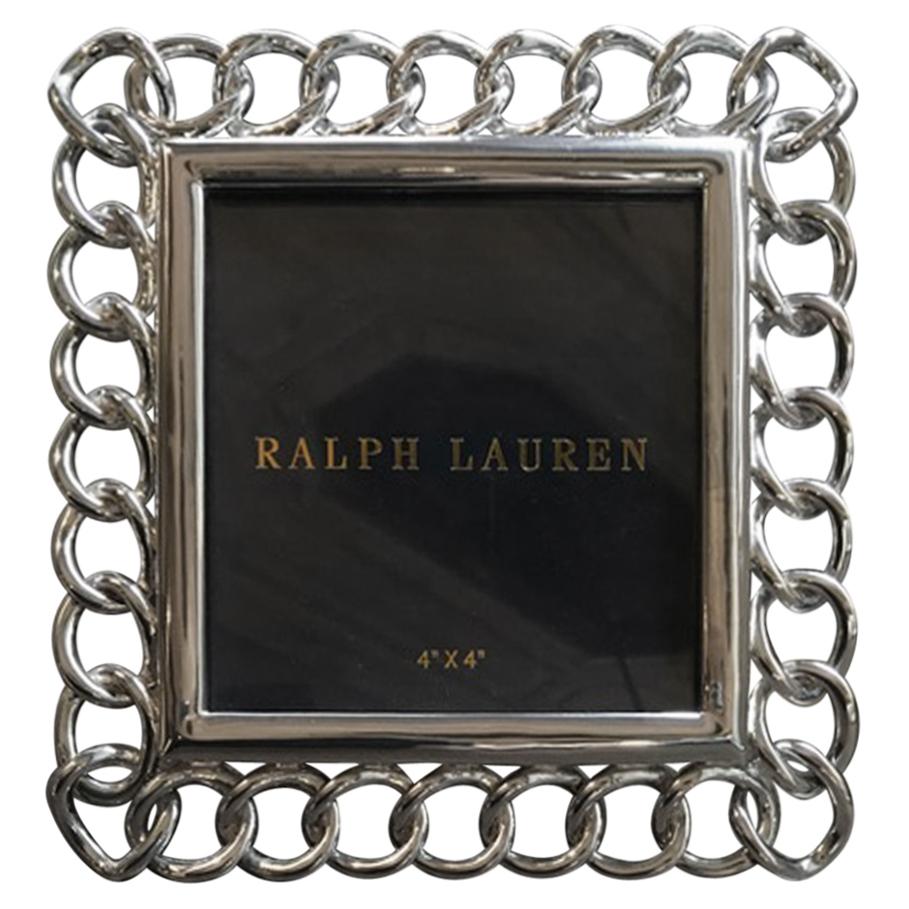 Ralph Lauren Modern Square Chain Chrome Accessories Desk Picture Frame in Stock