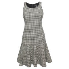 Ralph Lauren Monochrome Houndstooth Pattern Wool Leather Trim Lexi Short Dress S