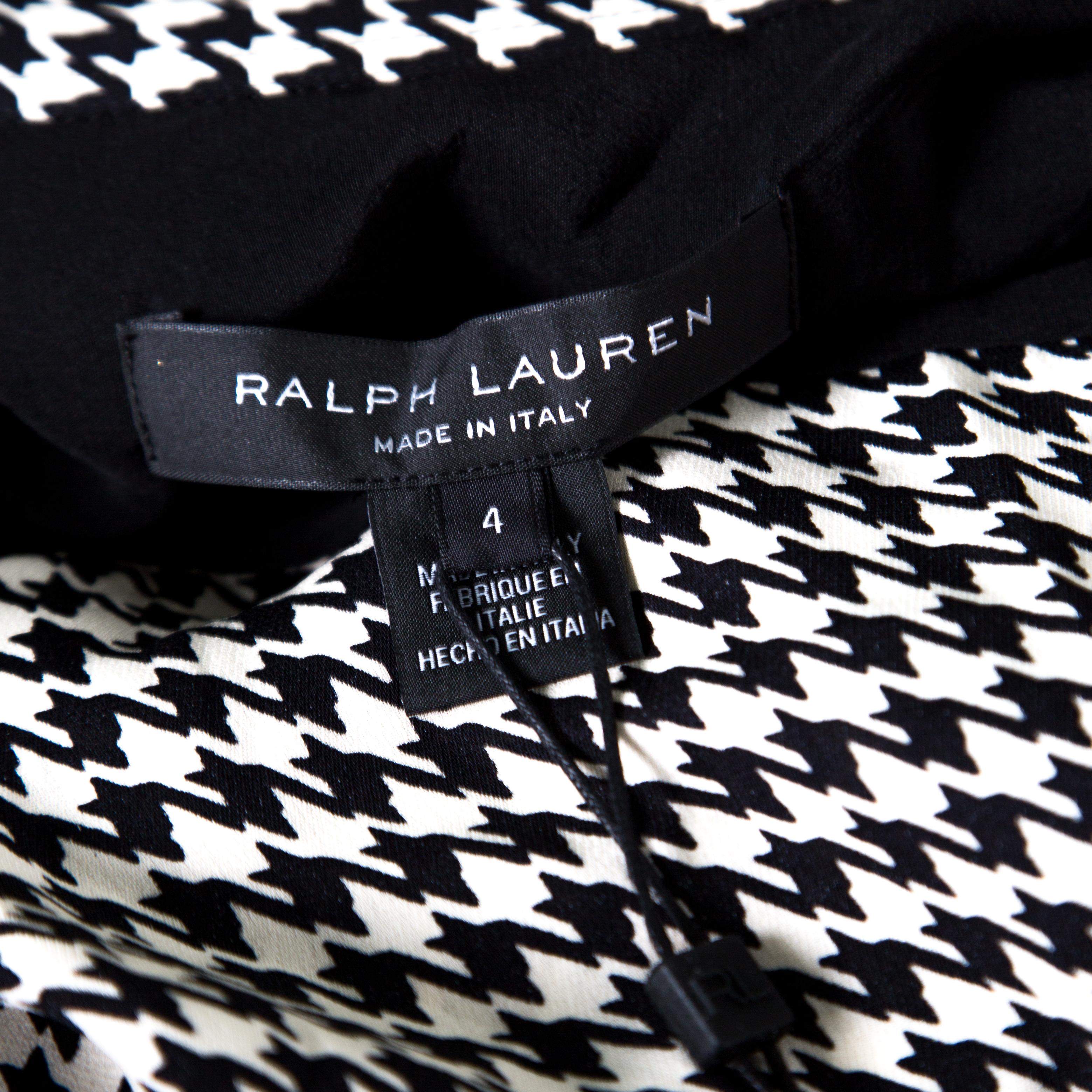 Black Ralph Lauren Monochrome Houndstooth Patterned Silk Austin Shirt Dress S
