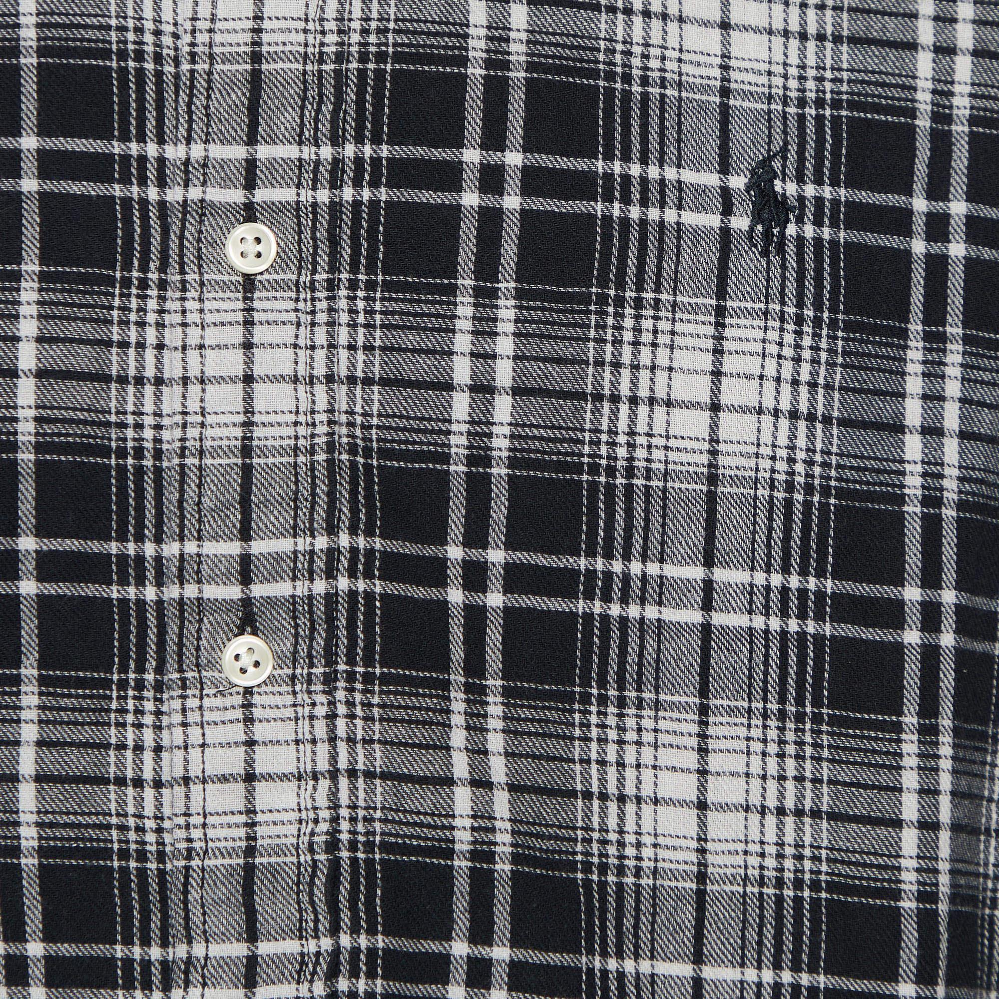 Grigio Ralph Lauren Camicia Button Down in cotone a quadri monocromatici L. in vendita