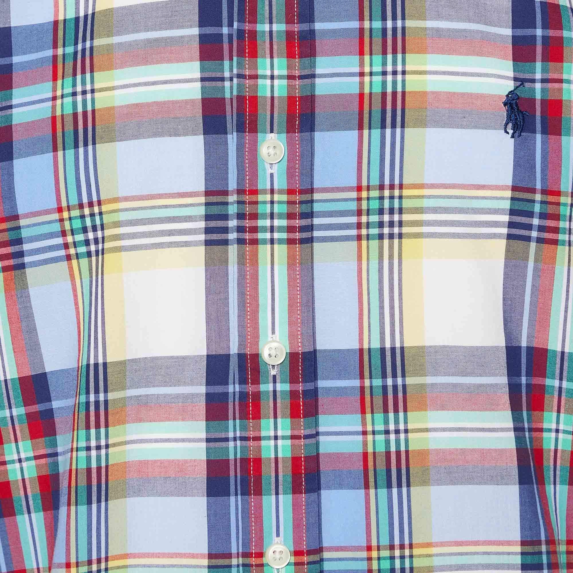 Grigio Ralph Lauren Camicia a mezza manica in cotone a scacchi multicolore M.