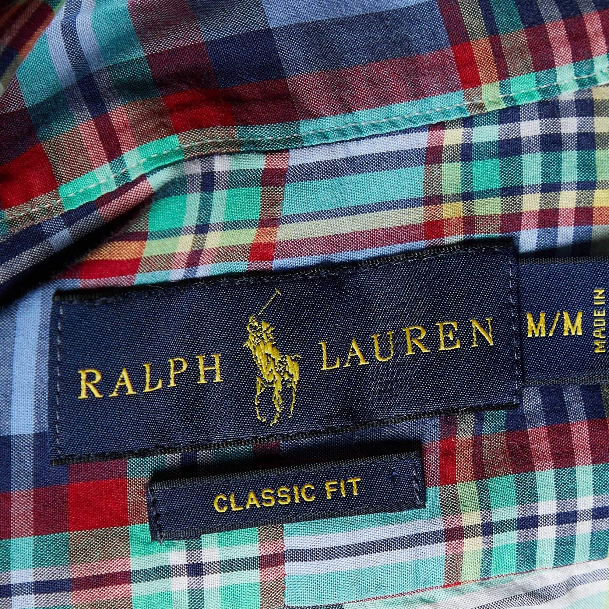Ralph Lauren Camicia a mezza manica in cotone a scacchi multicolore M. In condizioni ottime a Dubai, Al Qouz 2