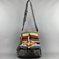 RALPH LAUREN Multi-Color Navajo Print Fabric Leather Shoulder Bag