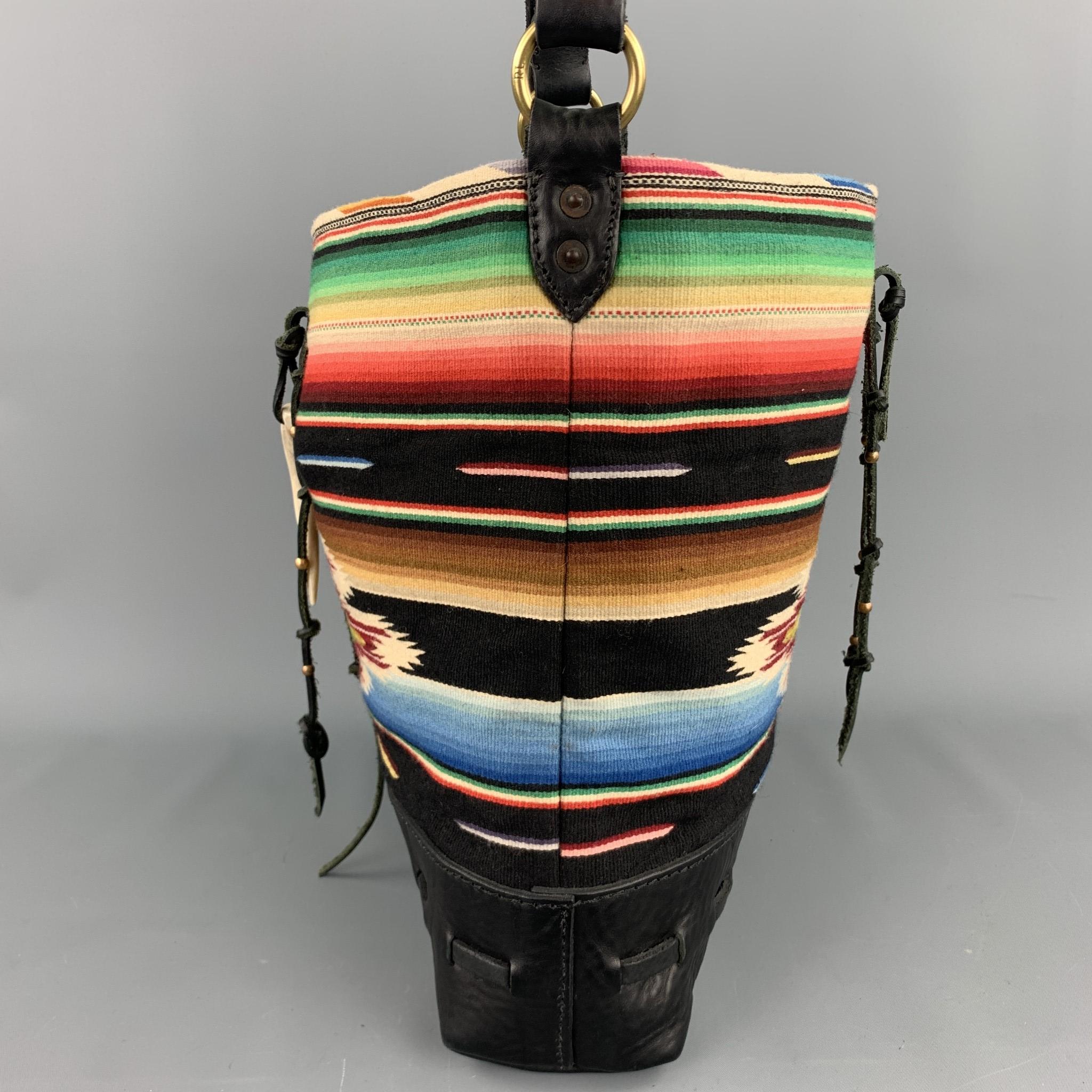 ralph lauren multi-color navajo print fabric leather shoulder bag