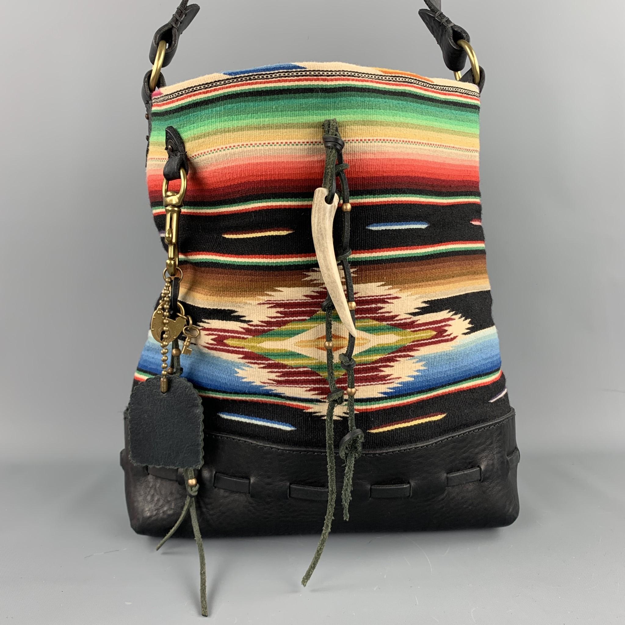 Black RALPH LAUREN Multi-Color Navajo Print Fabric Leather Shoulder Bag
