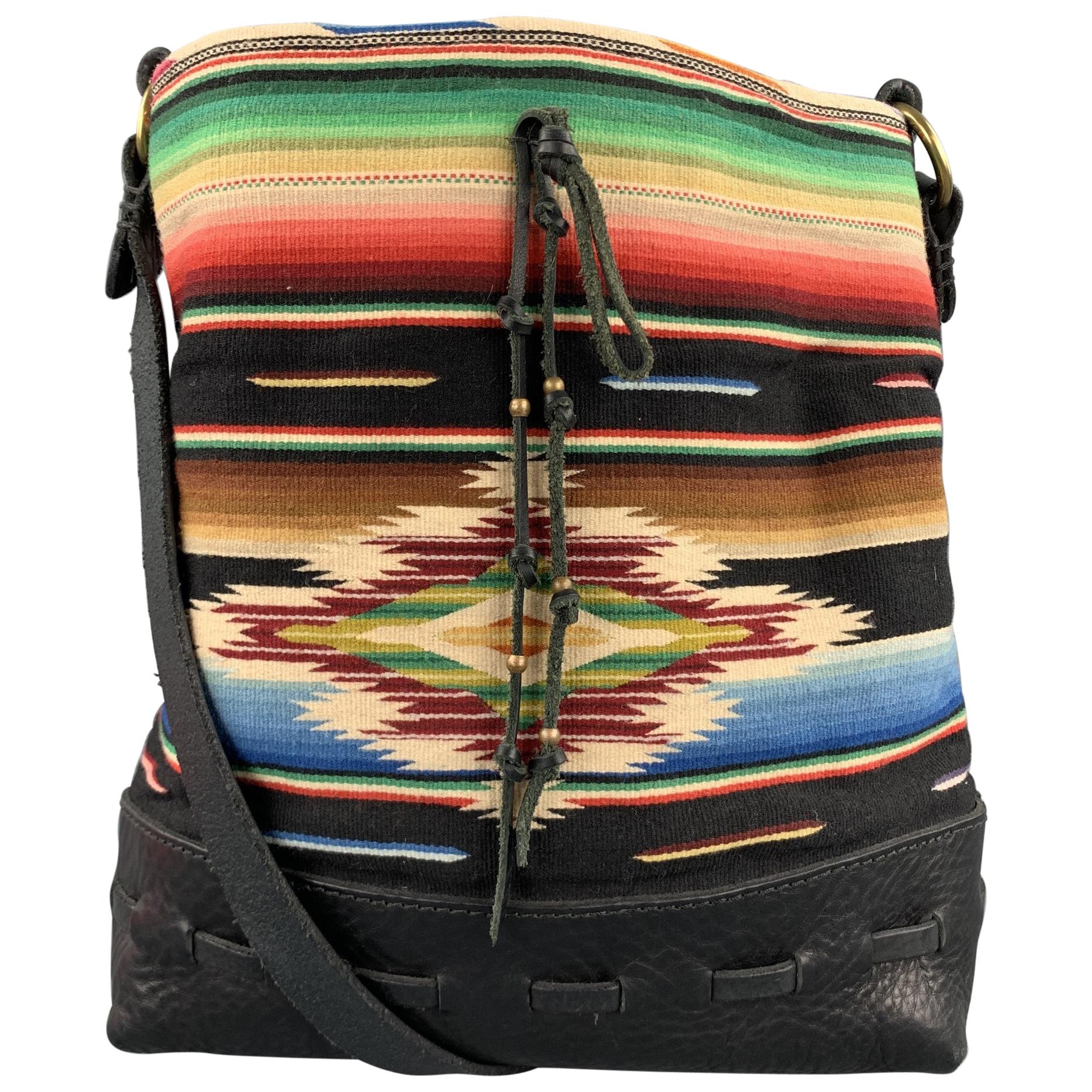 RALPH LAUREN Multi-Color Navajo Print Fabric Leather Shoulder Bag