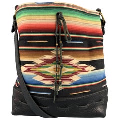 RALPH LAUREN Multi-Color Navajo Print Fabric Leather Shoulder Bag