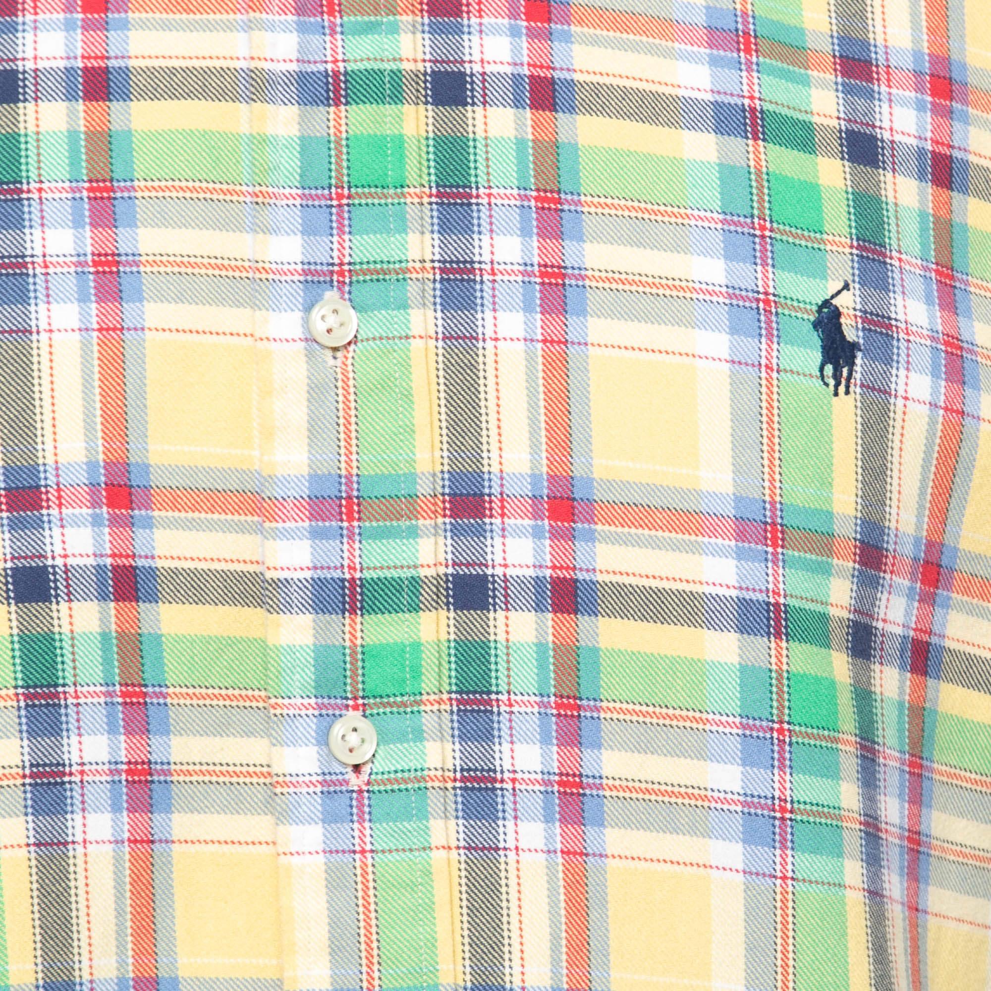 Grigio Ralph Lauren - Camicia in cotone a scacchi multicolore con bottoni sul davanti L.