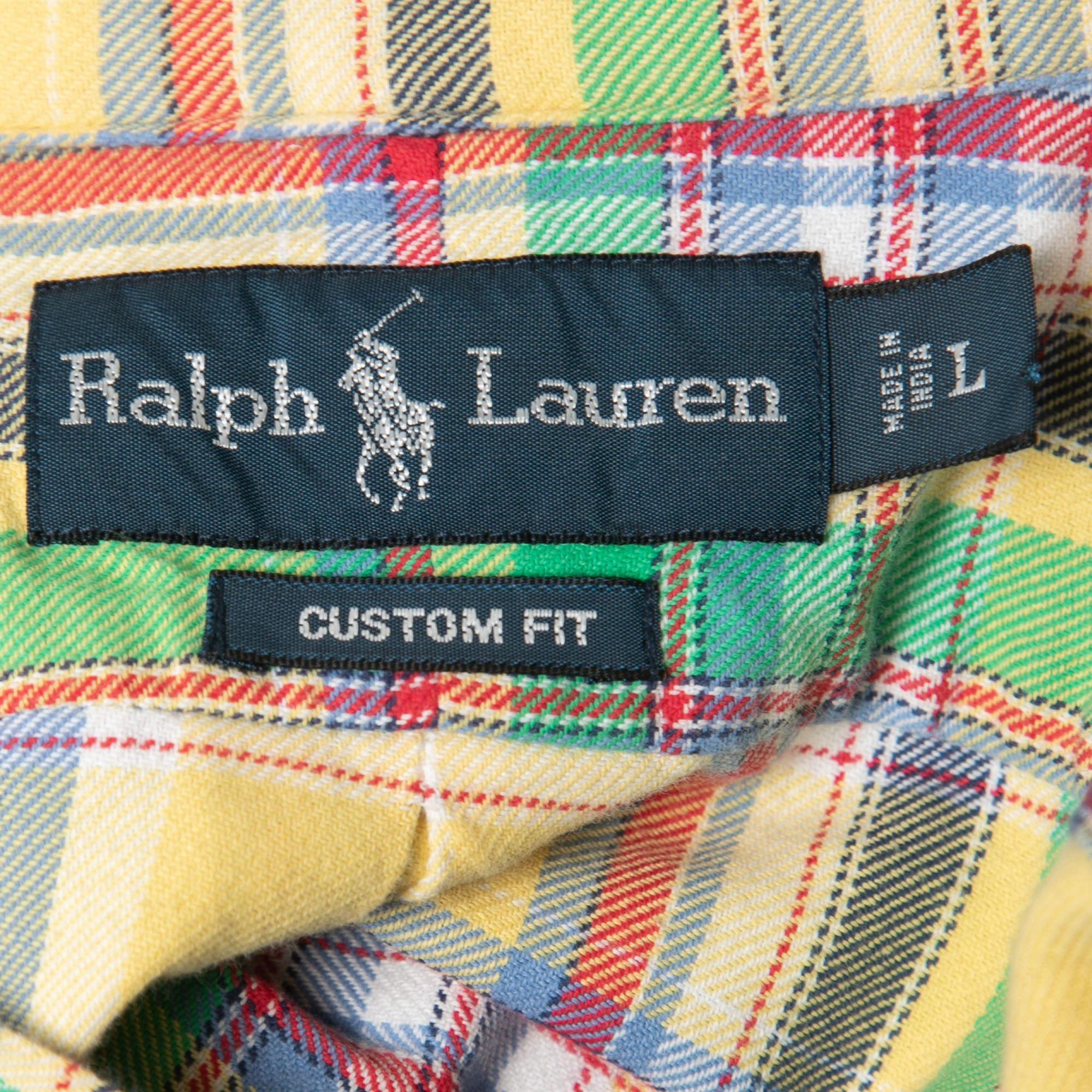 Ralph Lauren - Camicia in cotone a scacchi multicolore con bottoni sul davanti L. In condizioni buone a Dubai, Al Qouz 2
