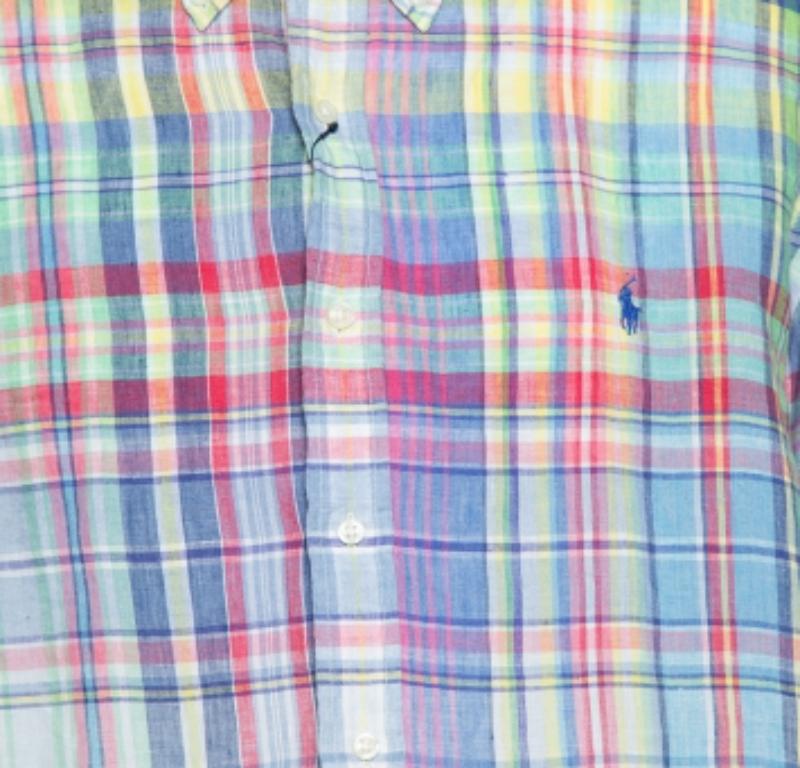 De los hombres Ralph Lauren Multicolor A Cuadros Lino Lavado Océano Camisa Slim Fit XXL