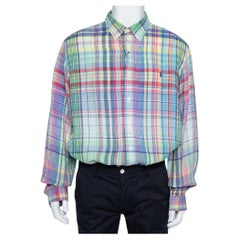 Ralph Lauren - Chemise ajustée en lin à carreaux multicolores Ocean Wash XXL